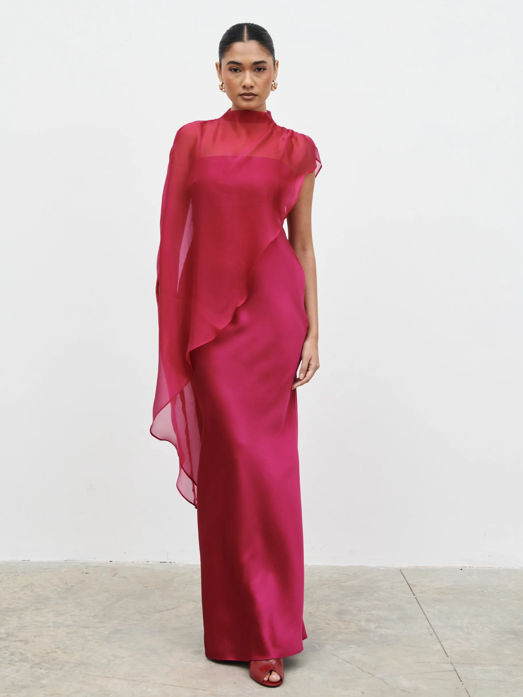 Saylor Cape Maxi Dress - Berry - Image 2