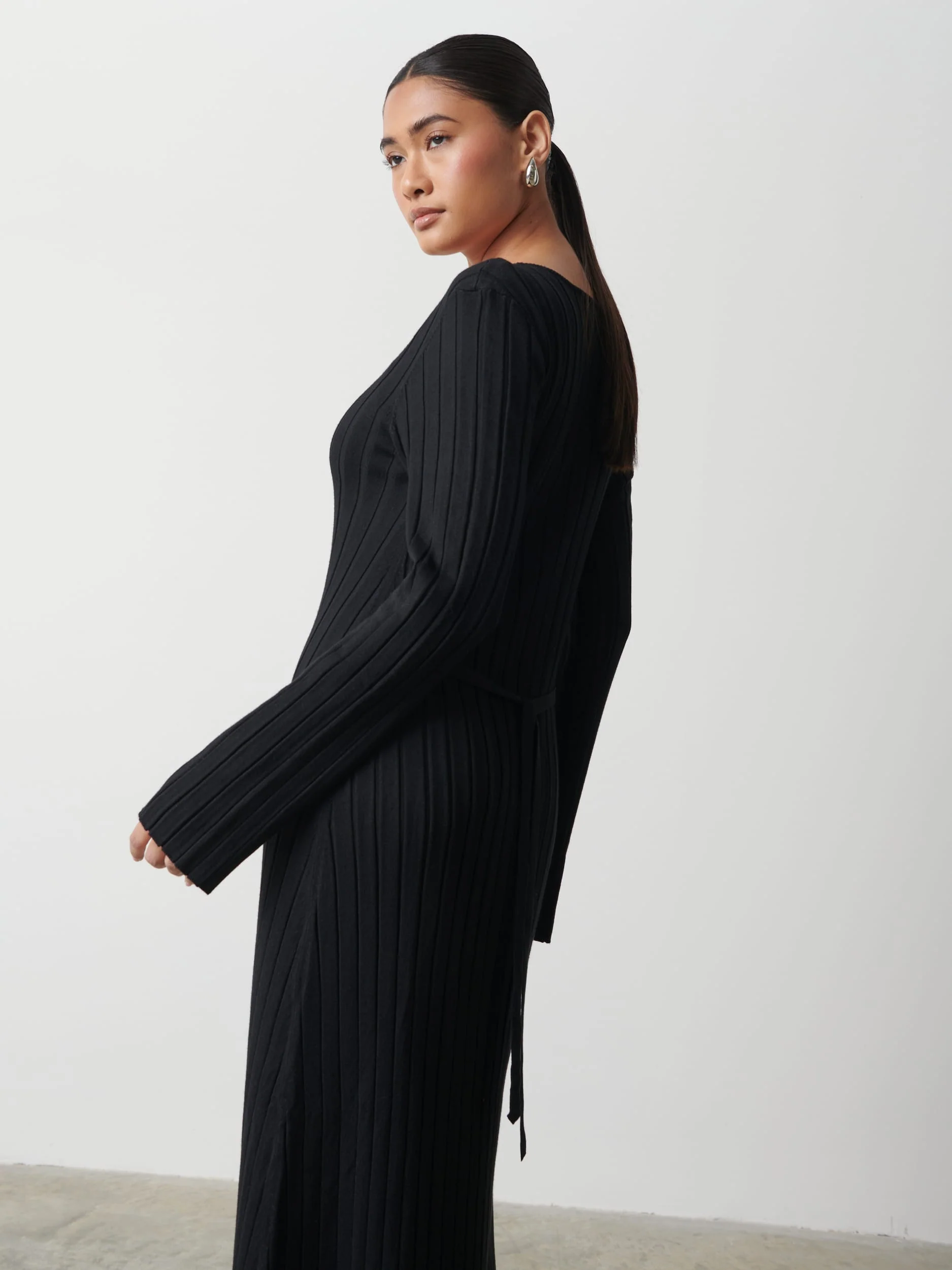 Scarlett Tie Knit Dress - Black - Image 3