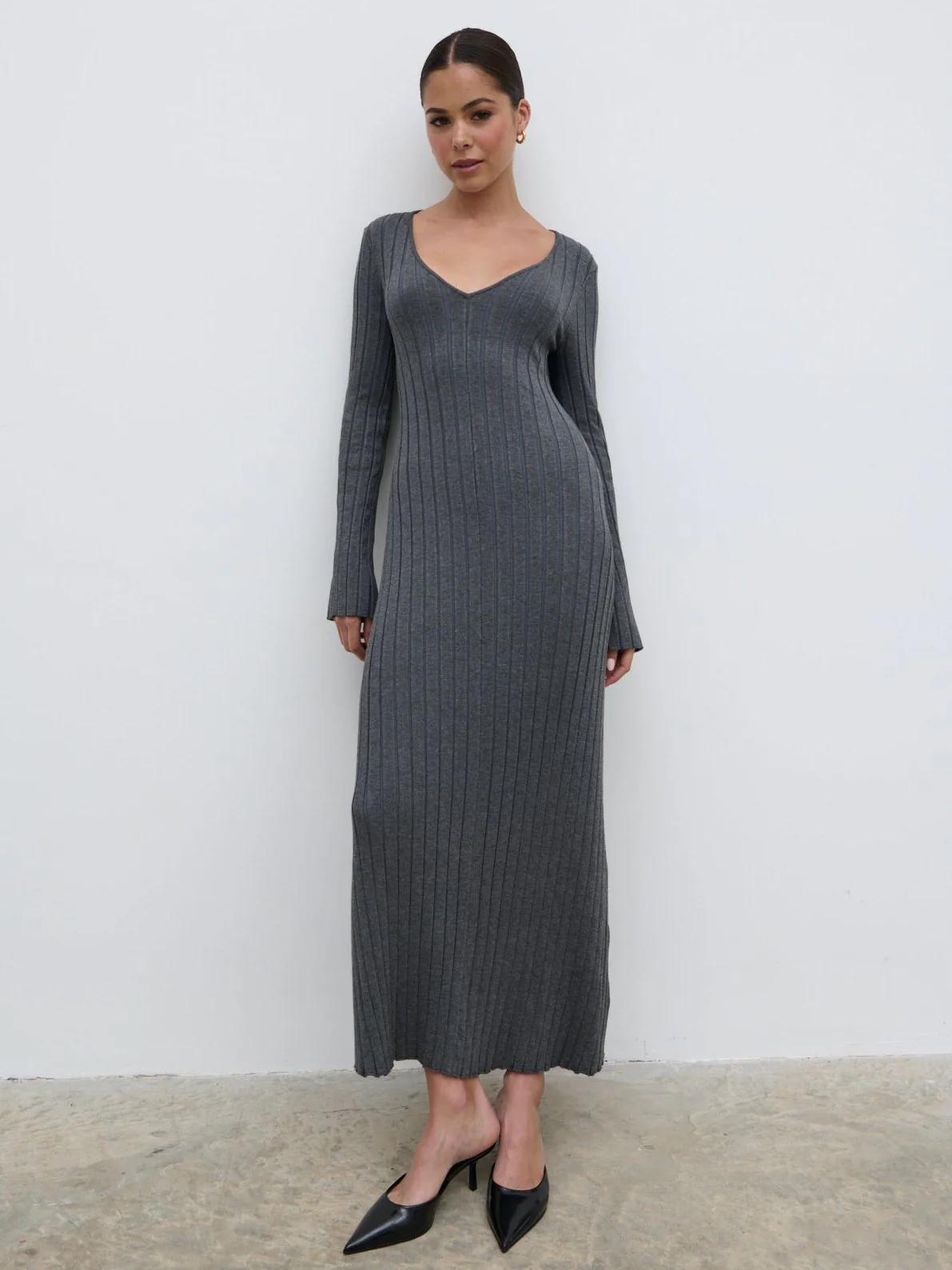 Scarlett Tie Knit Dress - Charcoal - Image 3