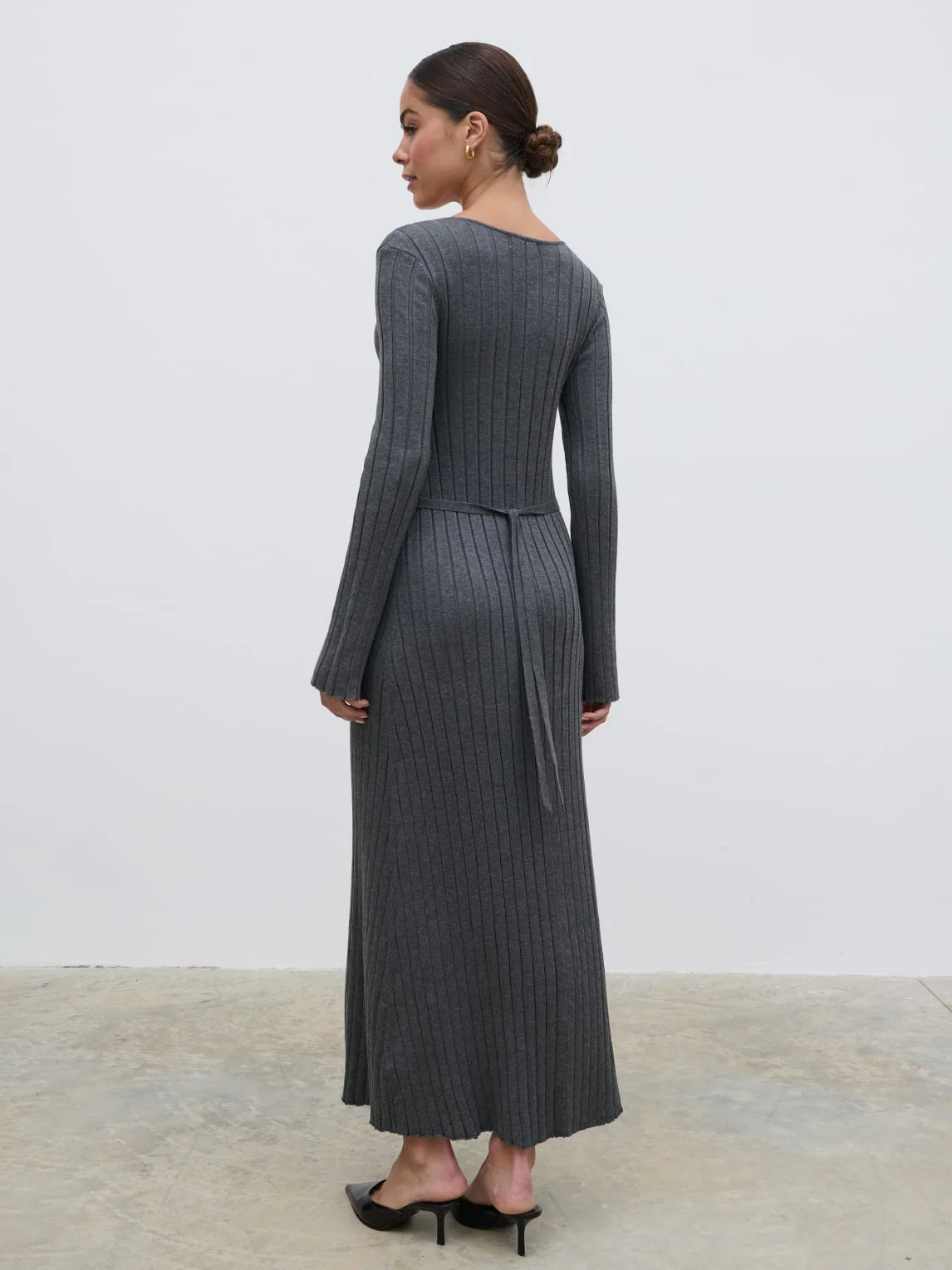 Scarlett Tie Knit Dress - Charcoal - Image 4