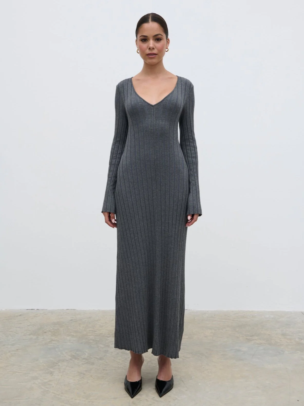 Scarlett Tie Knit Dress - Charcoal - Image 6