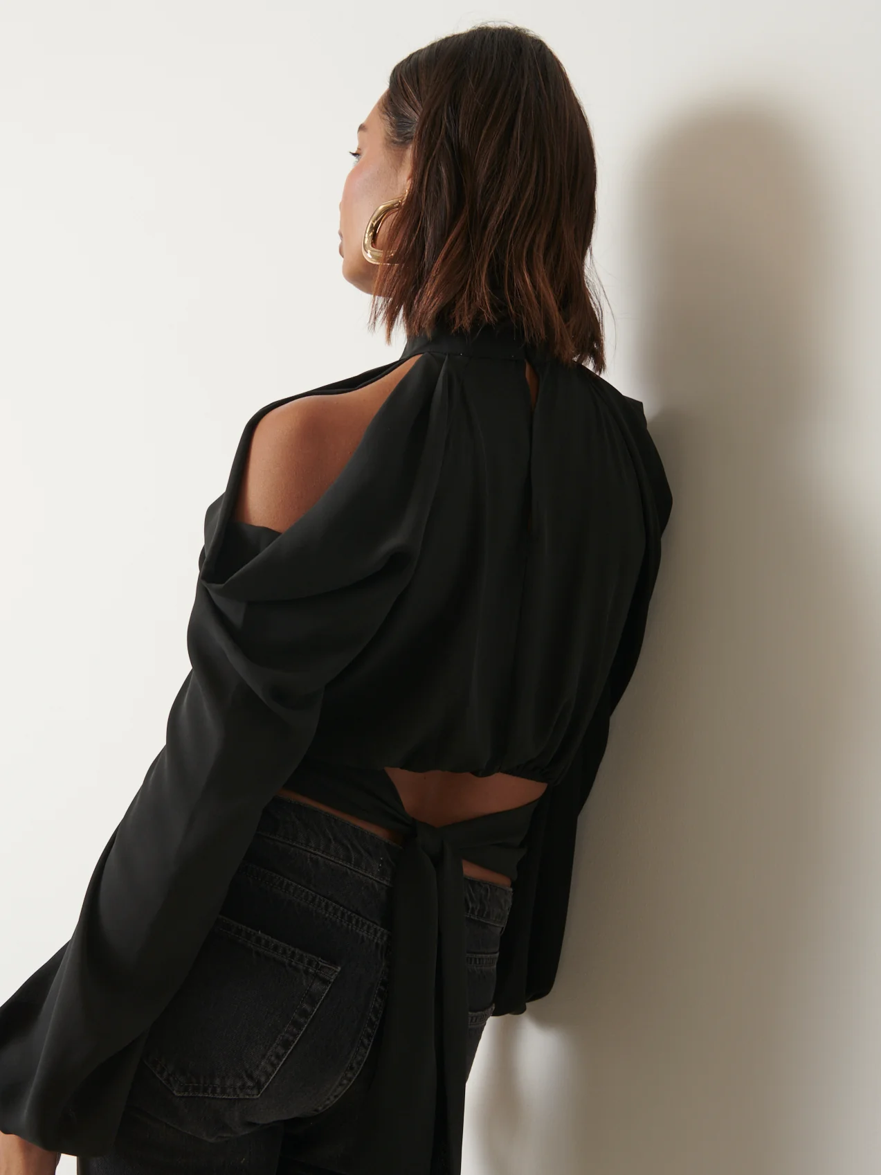 Selena Cold Shoulder Top - Black - Image 2