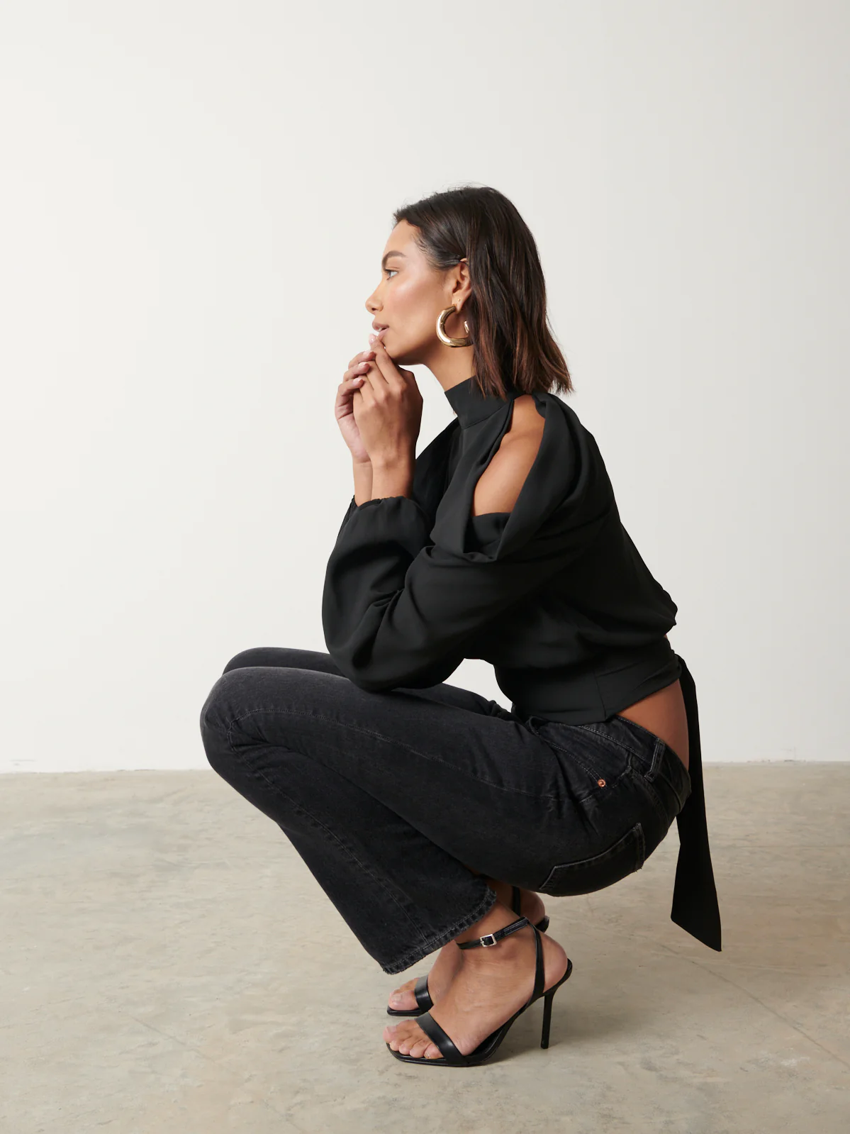 Selena Cold Shoulder Top - Black - Image 4