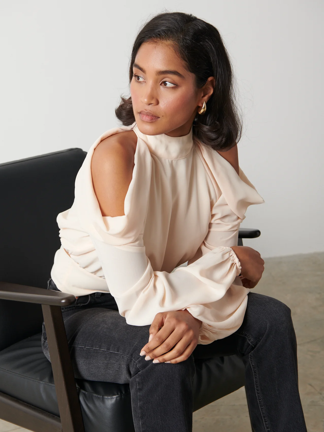 Selena Cold Shoulder Top - Pearl Ivory - Image 2