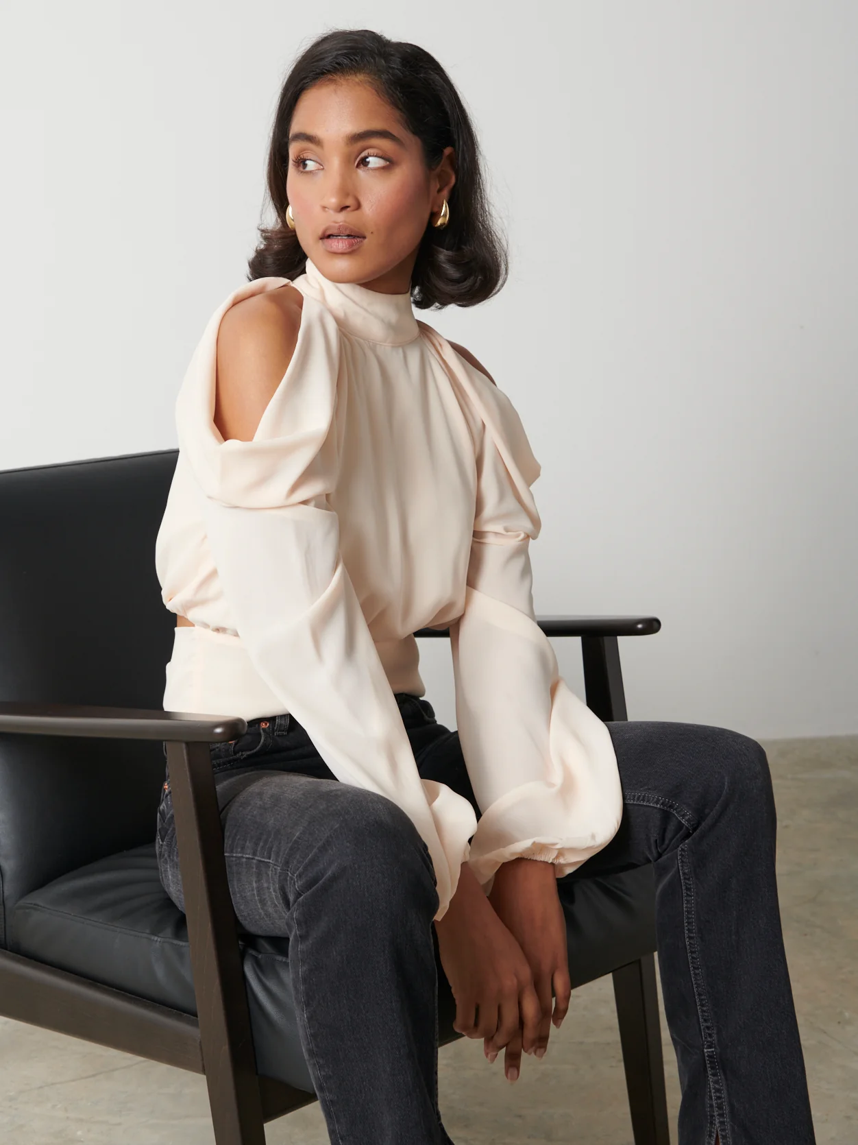 Selena Cold Shoulder Top - Pearl Ivory - Image 4