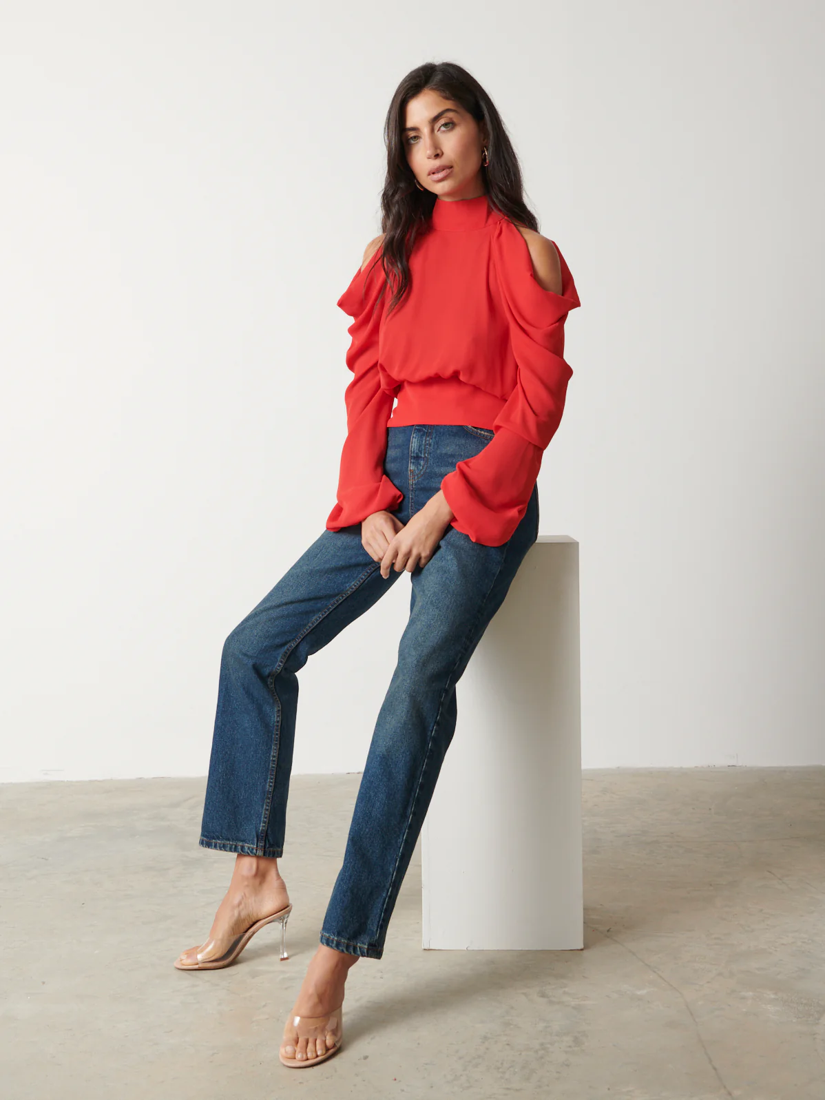 Selena Cold Shoulder Top - Scarlet Red - Image 4