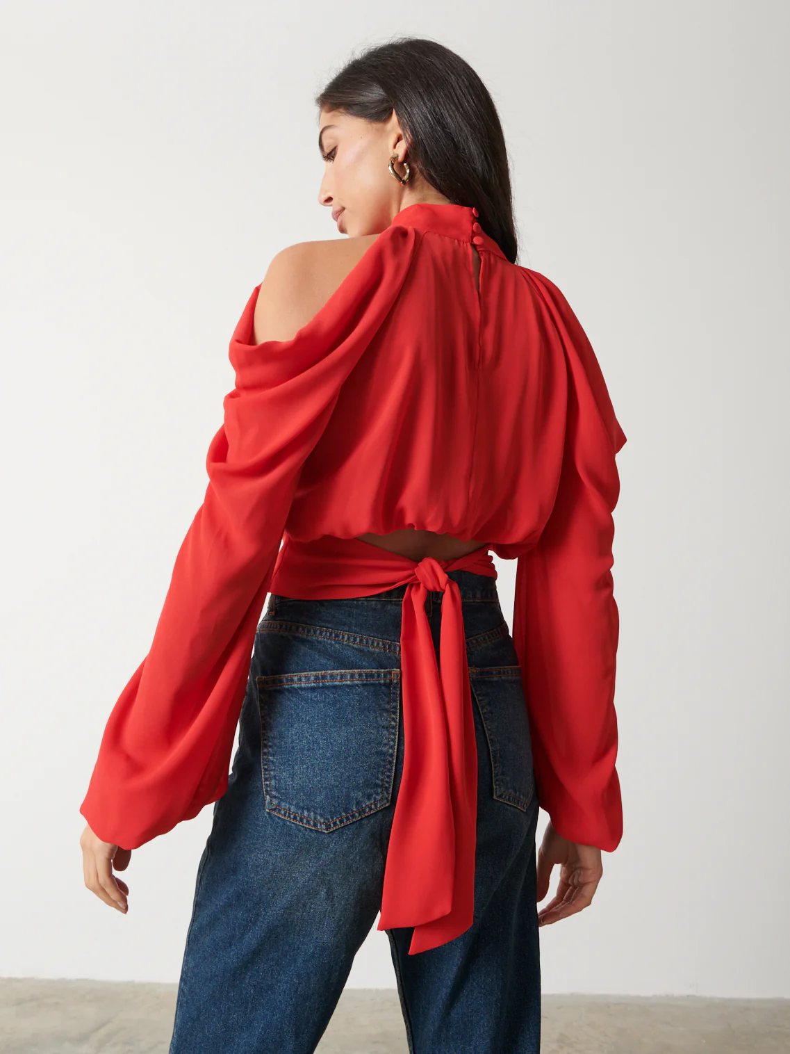 Selena Cold Shoulder Top - Scarlet Red - Image 5