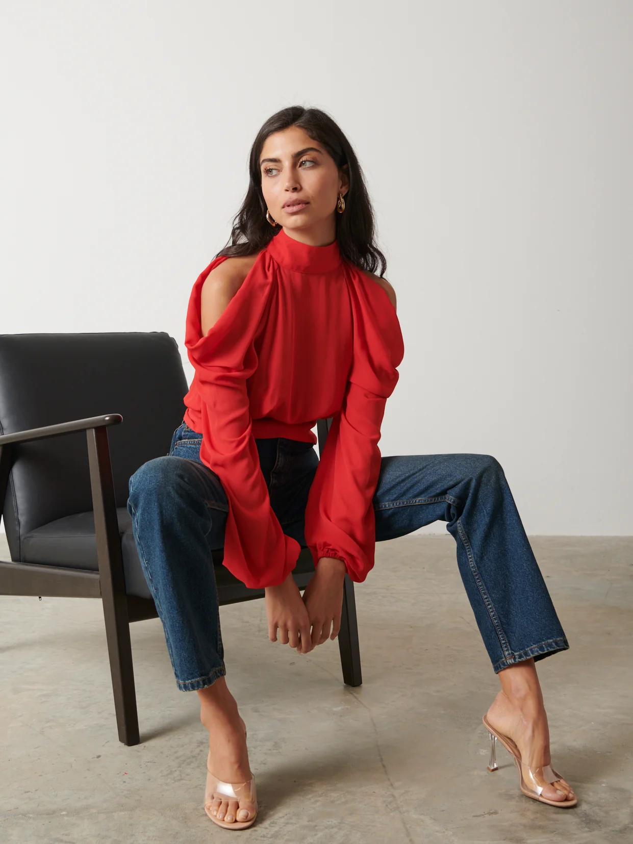 Selena Cold Shoulder Top - Scarlet Red - Image 6