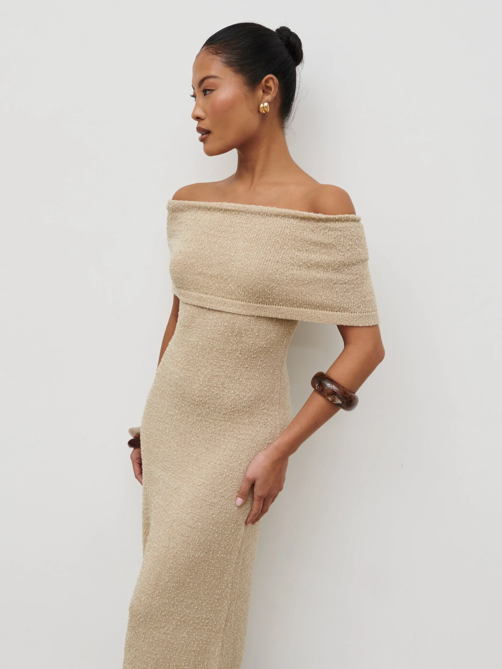 Selma Boucle Knit Maxi Dress - Stone - Image 3