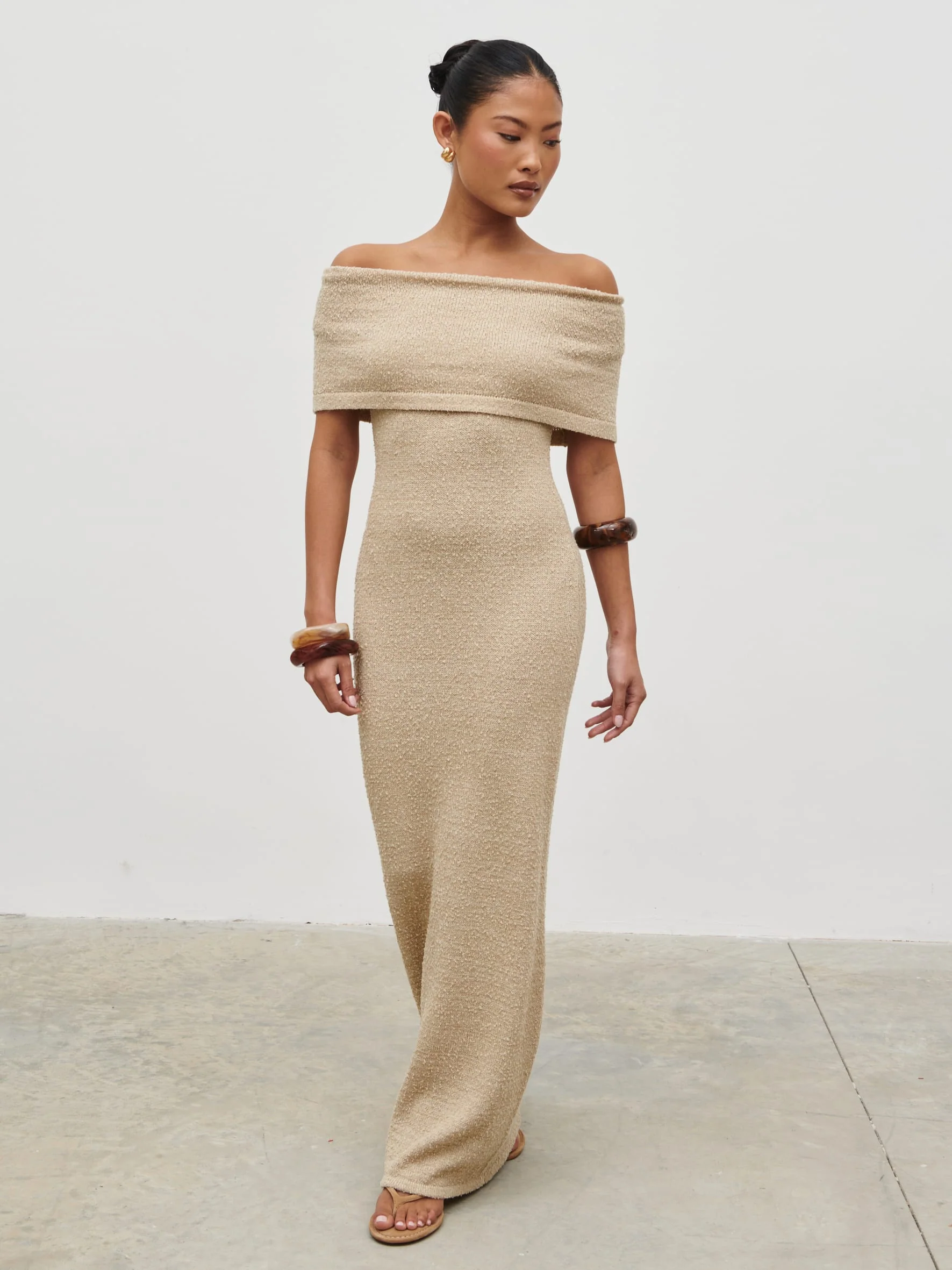 Selma Boucle Knit Maxi Dress - Stone - Image 4