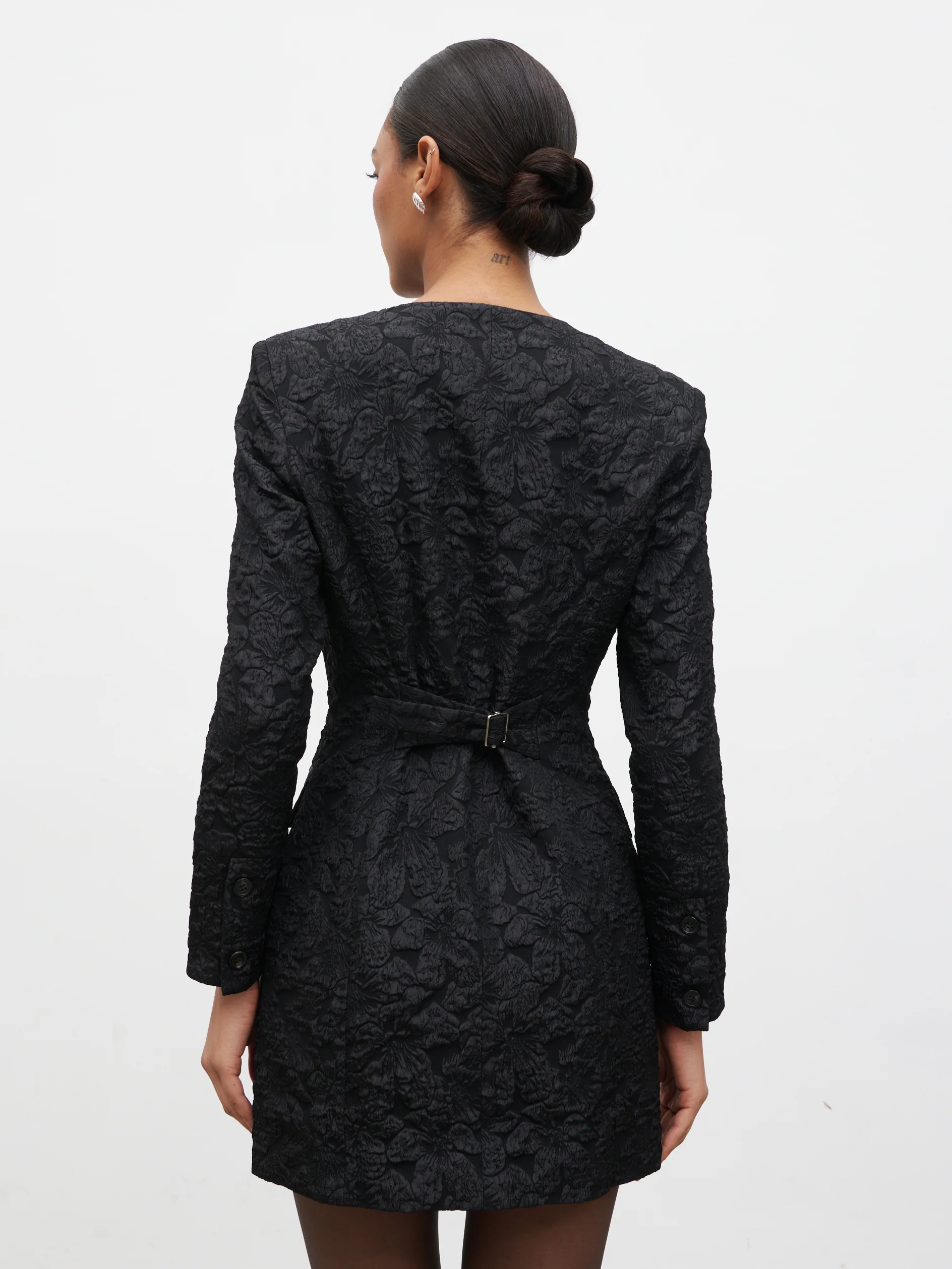 Serel Cinched Blazer Mini Dress - Black Jacquard - Image 7