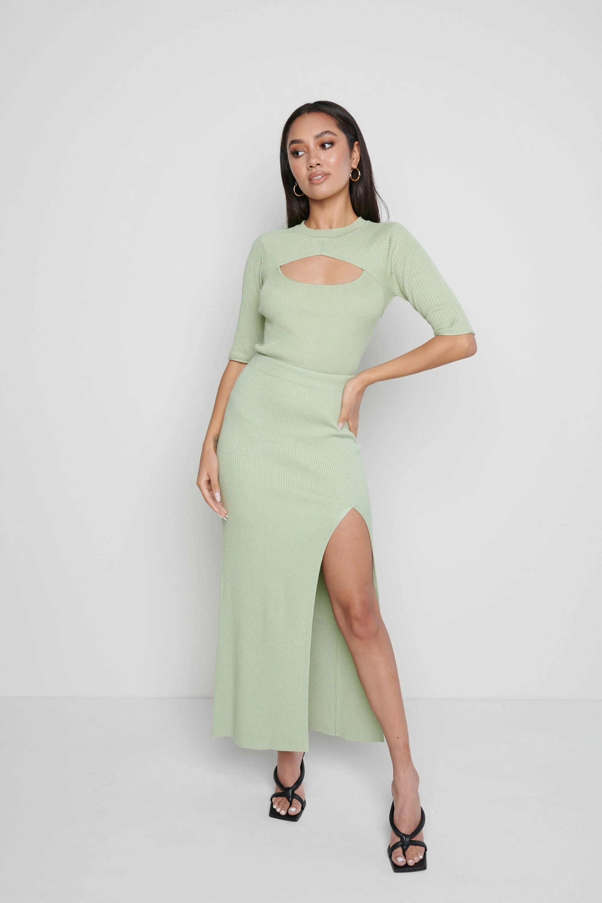 Serena Cut Out Knit Top - Mint - Image 3