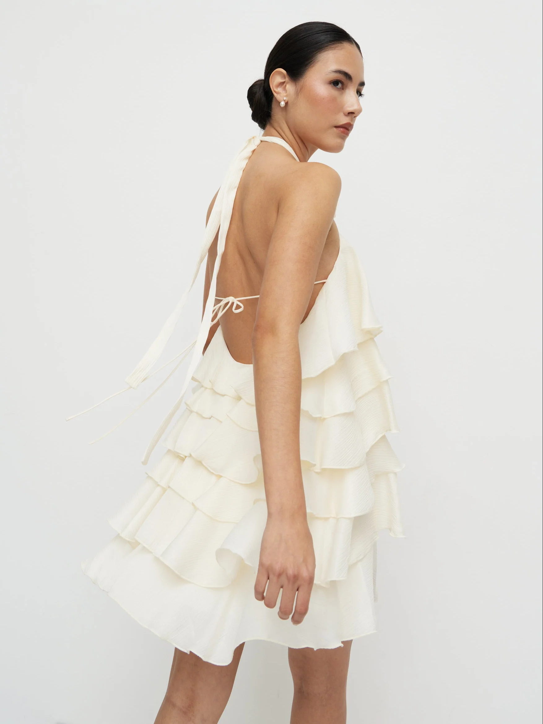 Seville Ruffle Corsage Mini Dress - Ivory - Image 3