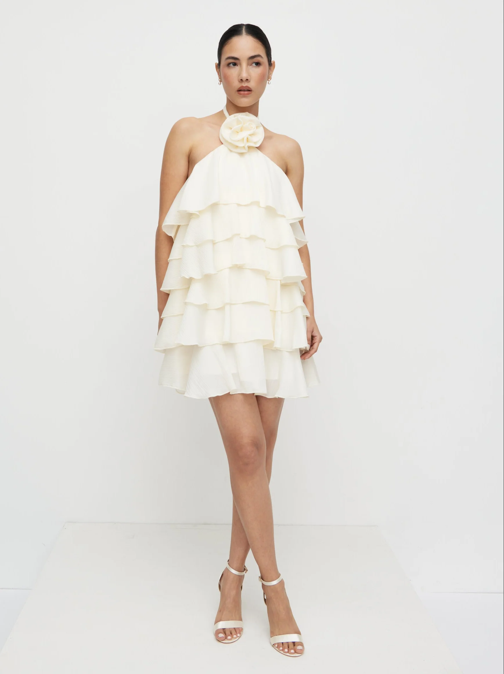 Seville Ruffle Corsage Mini Dress - Ivory - Image 4