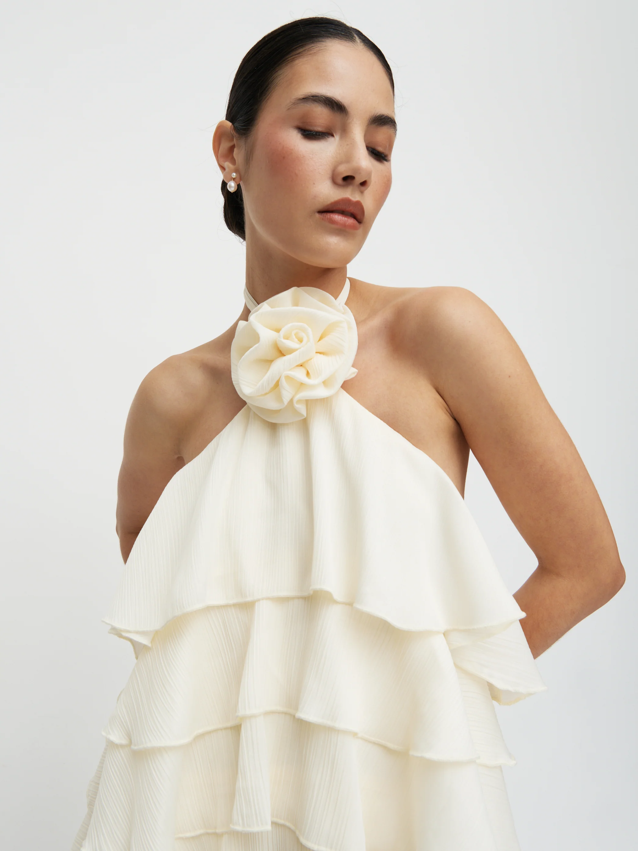 Seville Ruffle Corsage Mini Dress - Ivory - Image 5