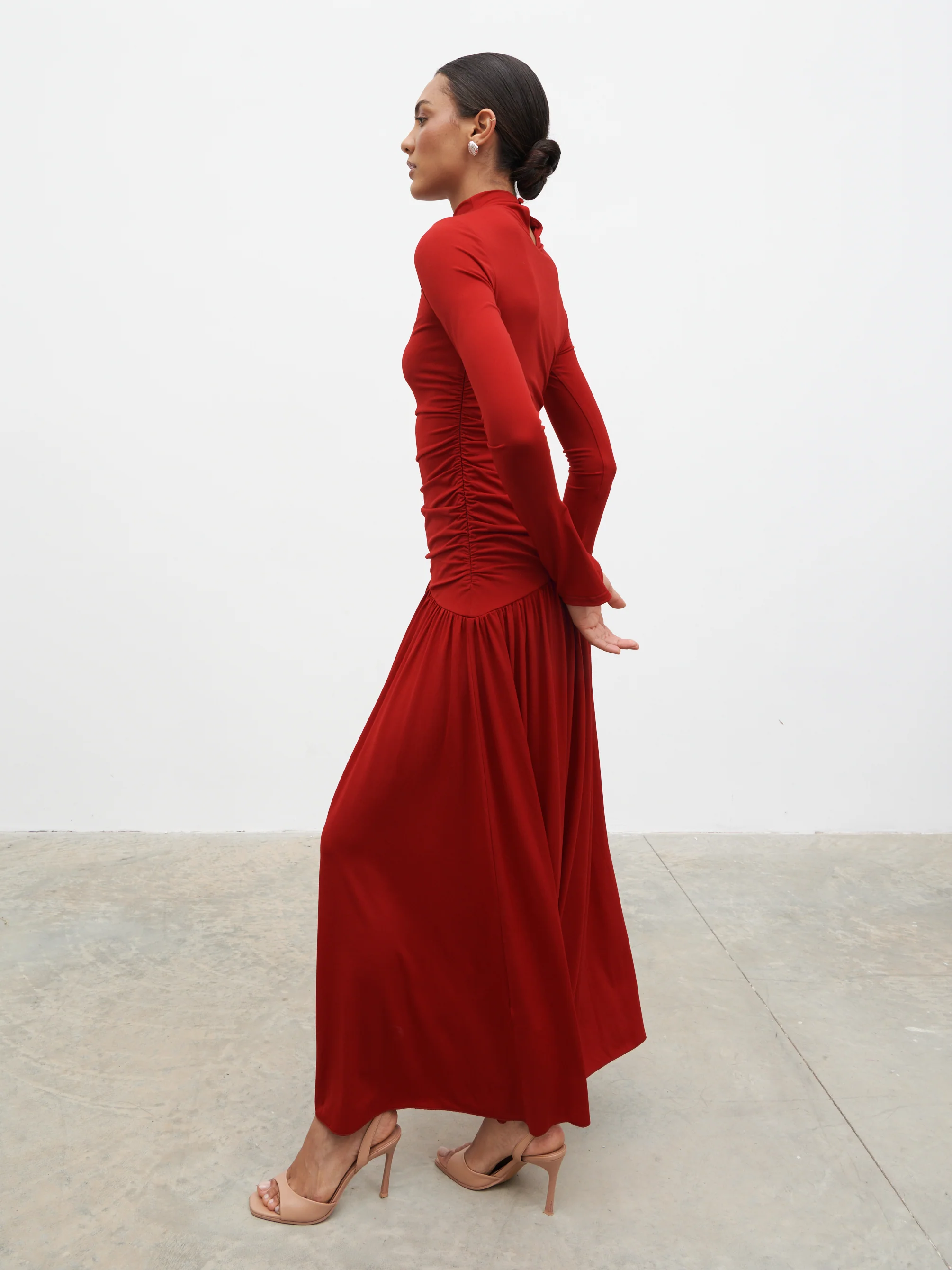 Shai Ruched Jersey Maxi Dress - Red - Image 3