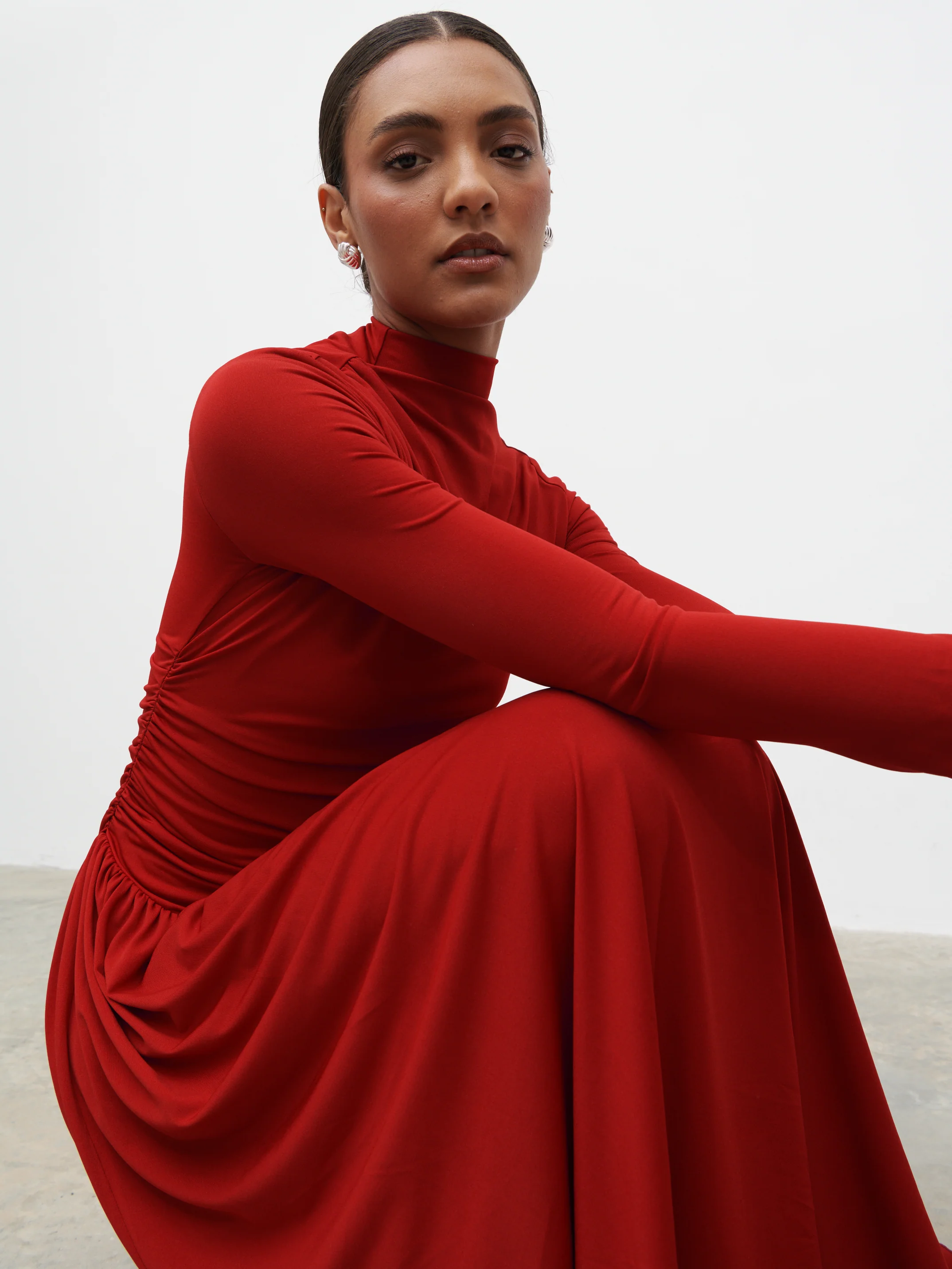 Shai Ruched Jersey Maxi Dress - Red - Image 4