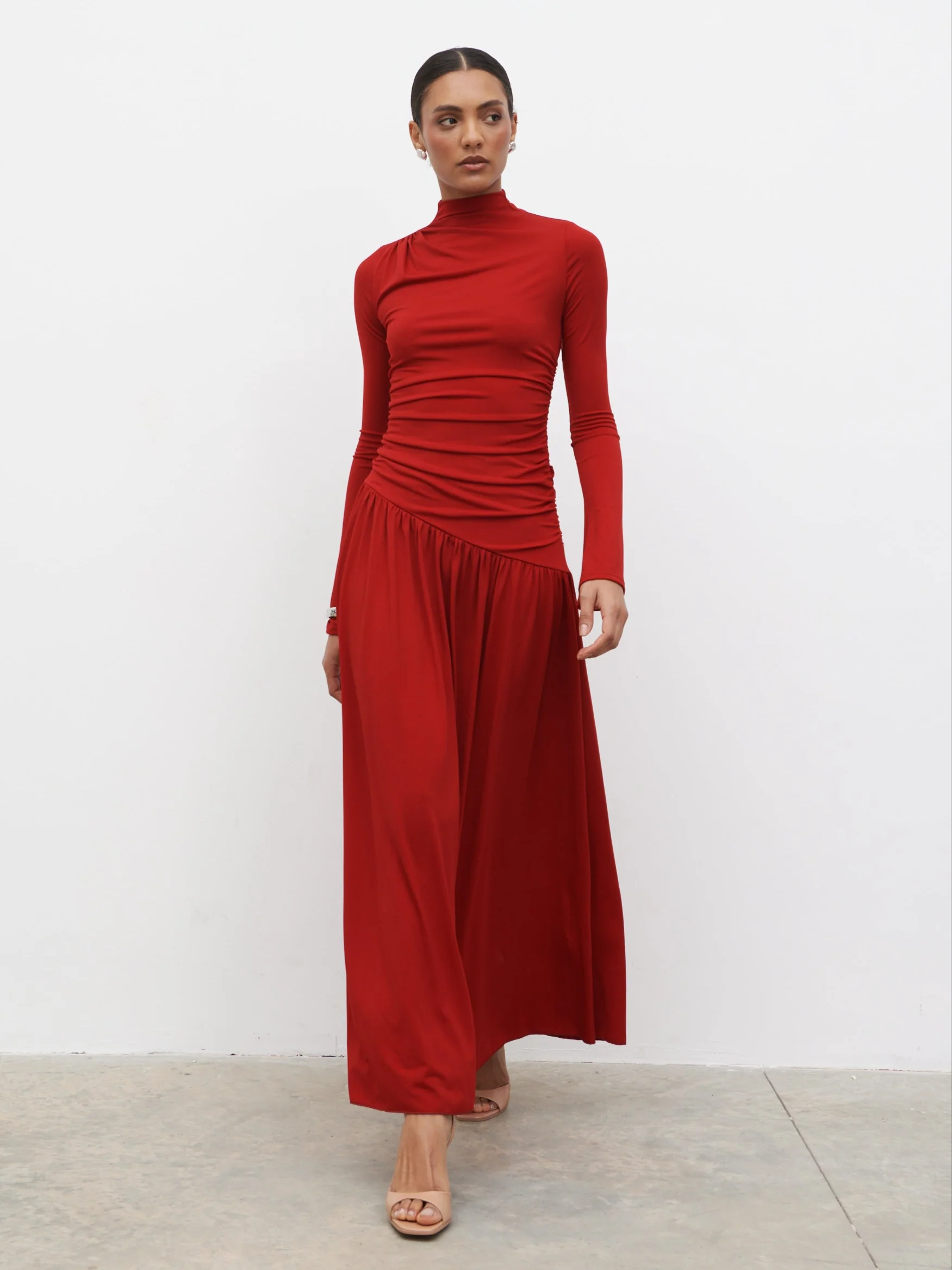 Shai Ruched Jersey Maxi Dress - Red - Image 6