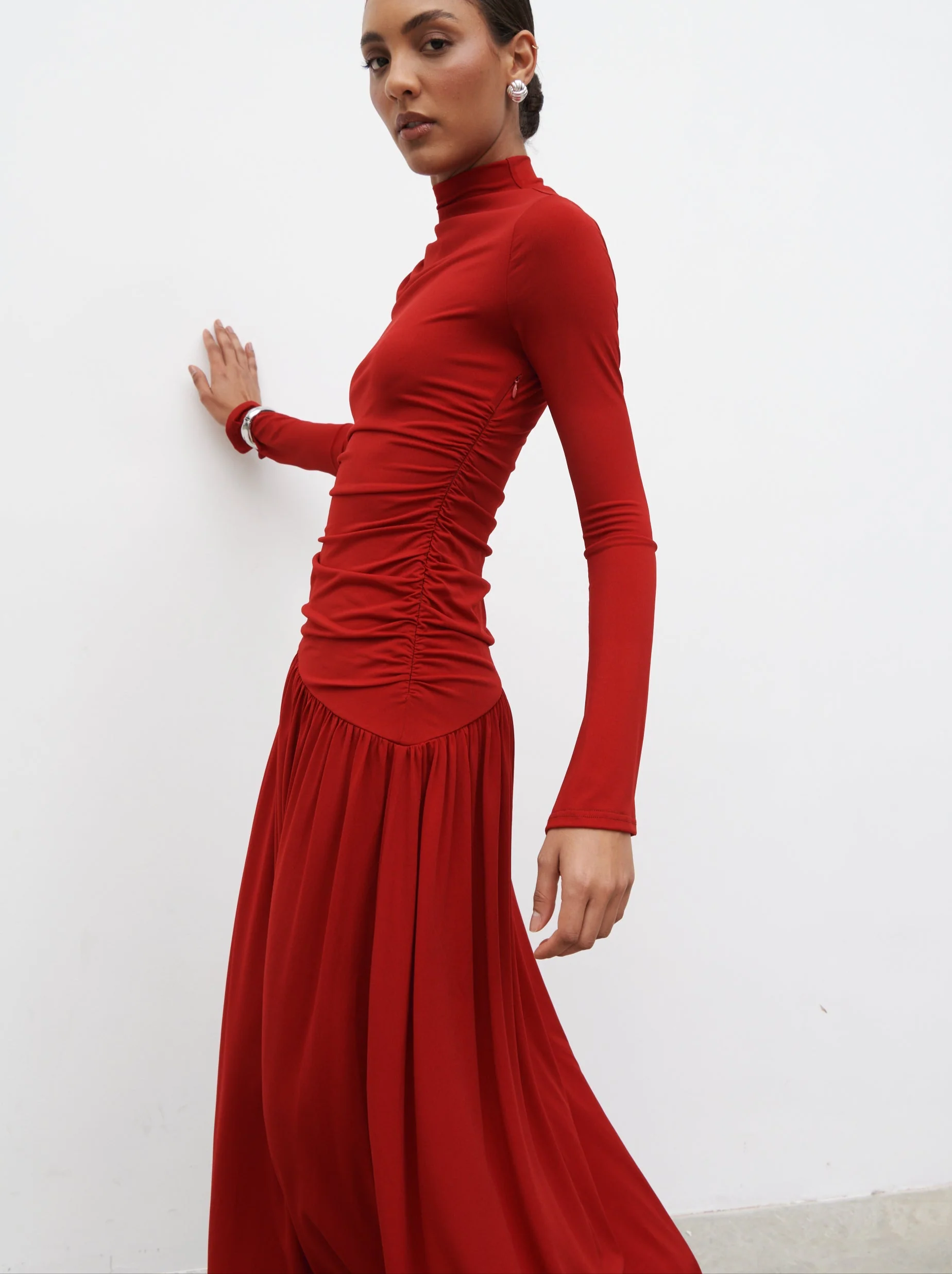 Shai Ruched Jersey Maxi Dress - Red - Image 8