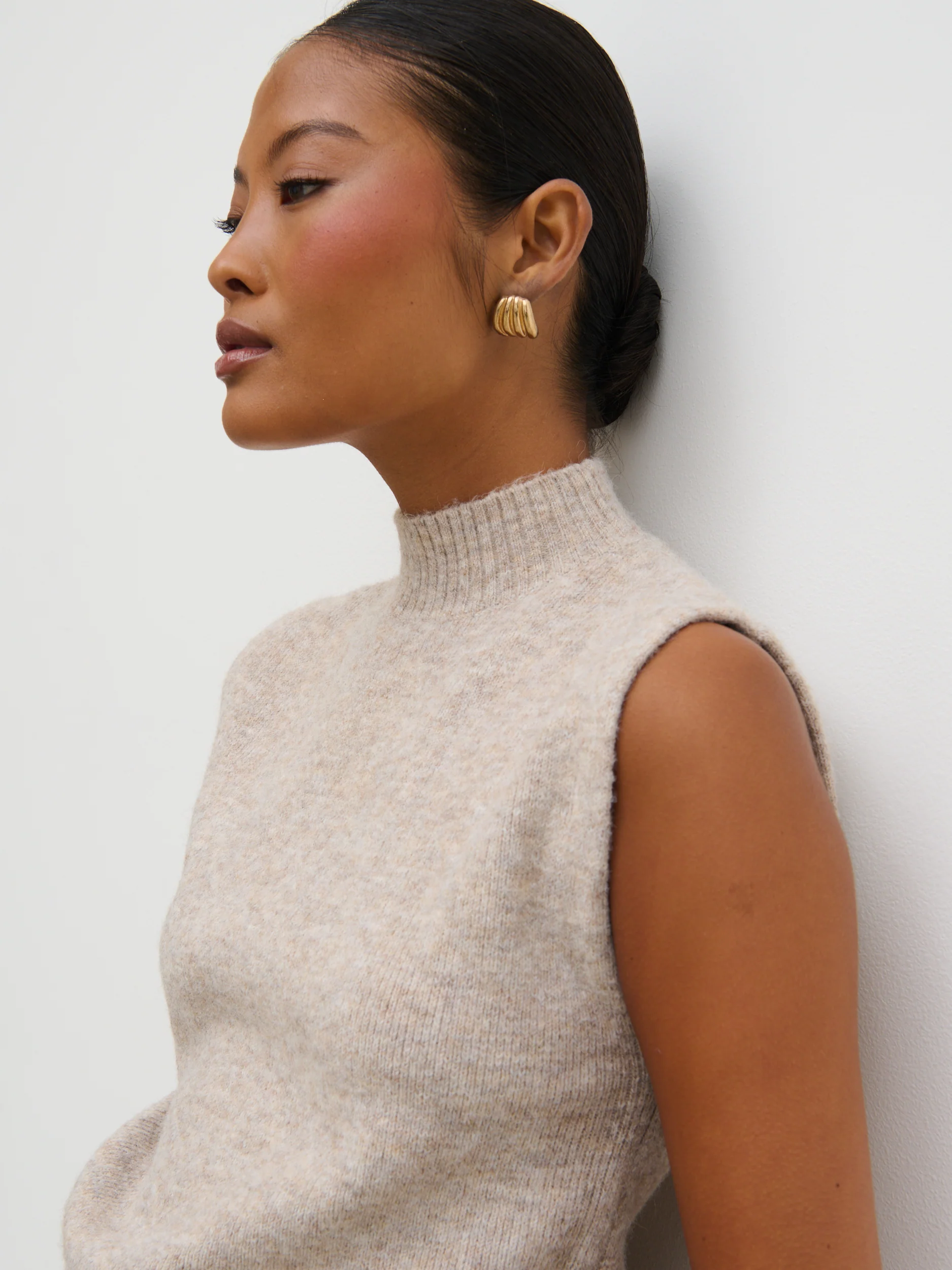 Shala High Neck Knit Top - Oatmeal - Image 3