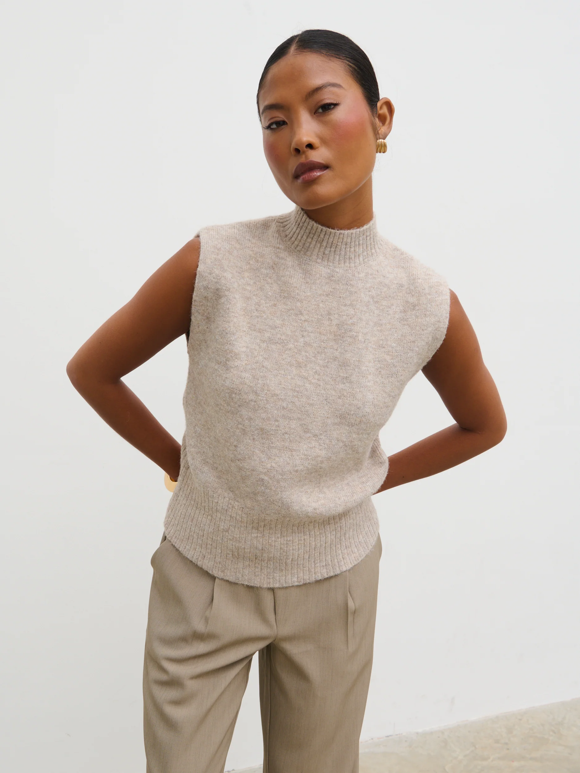 Shala High Neck Knit Top - Oatmeal - Image 4