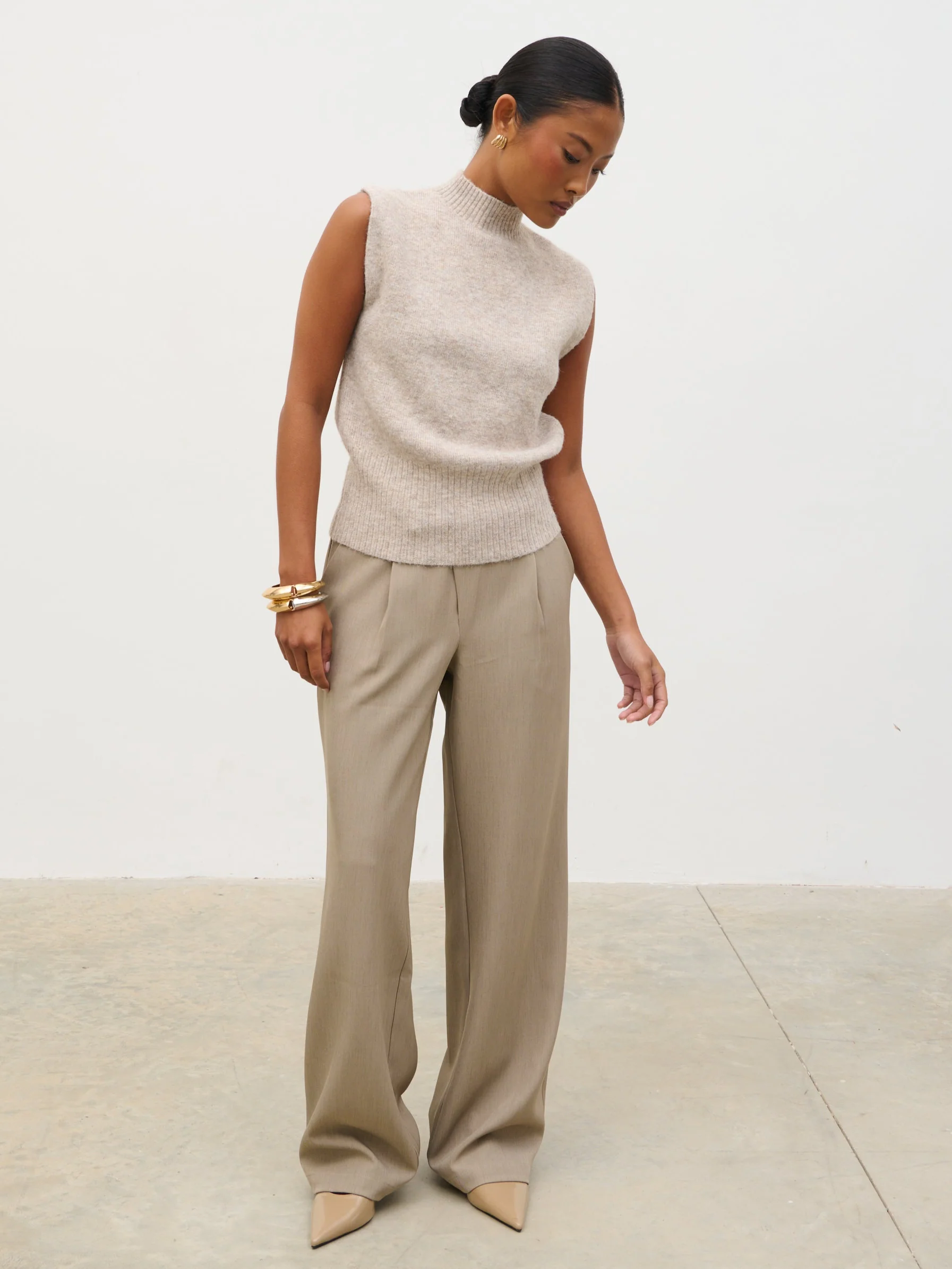 Shala High Neck Knit Top - Oatmeal - Image 5