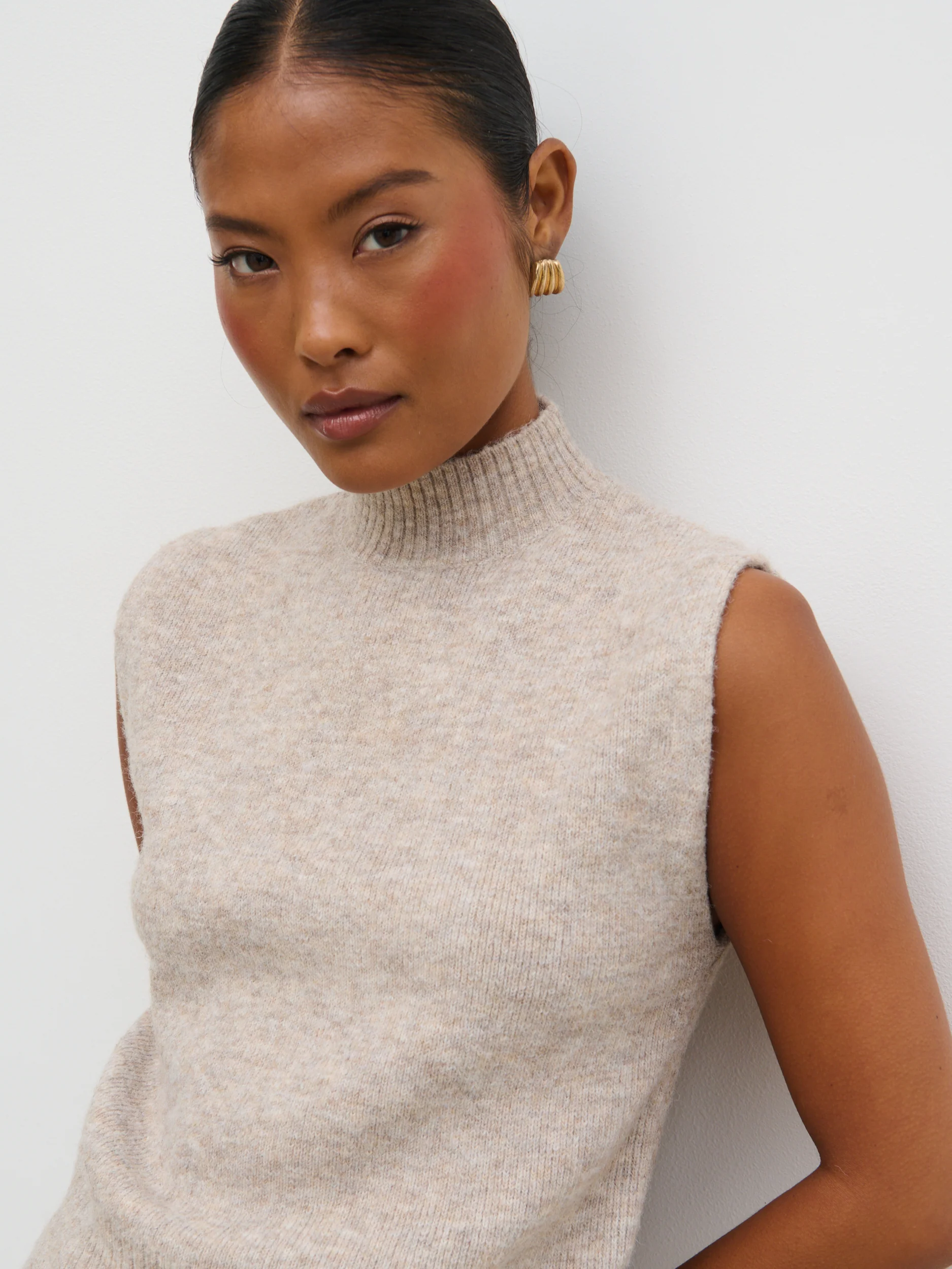 Shala High Neck Knit Top - Oatmeal - Image 6