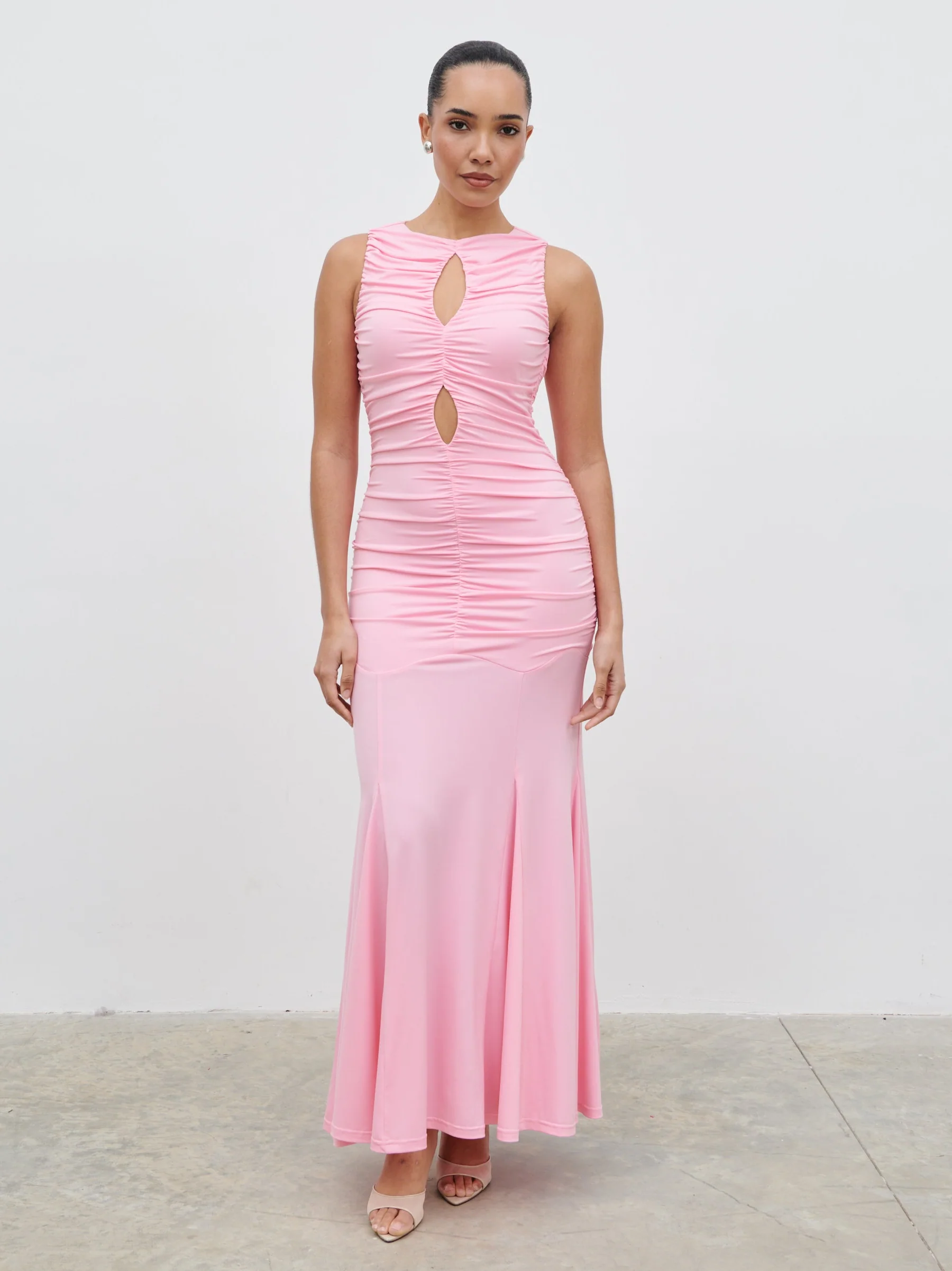 Shayla Ruched Cut Out Jersey Maxi Dress - Peony Pink - Image 3