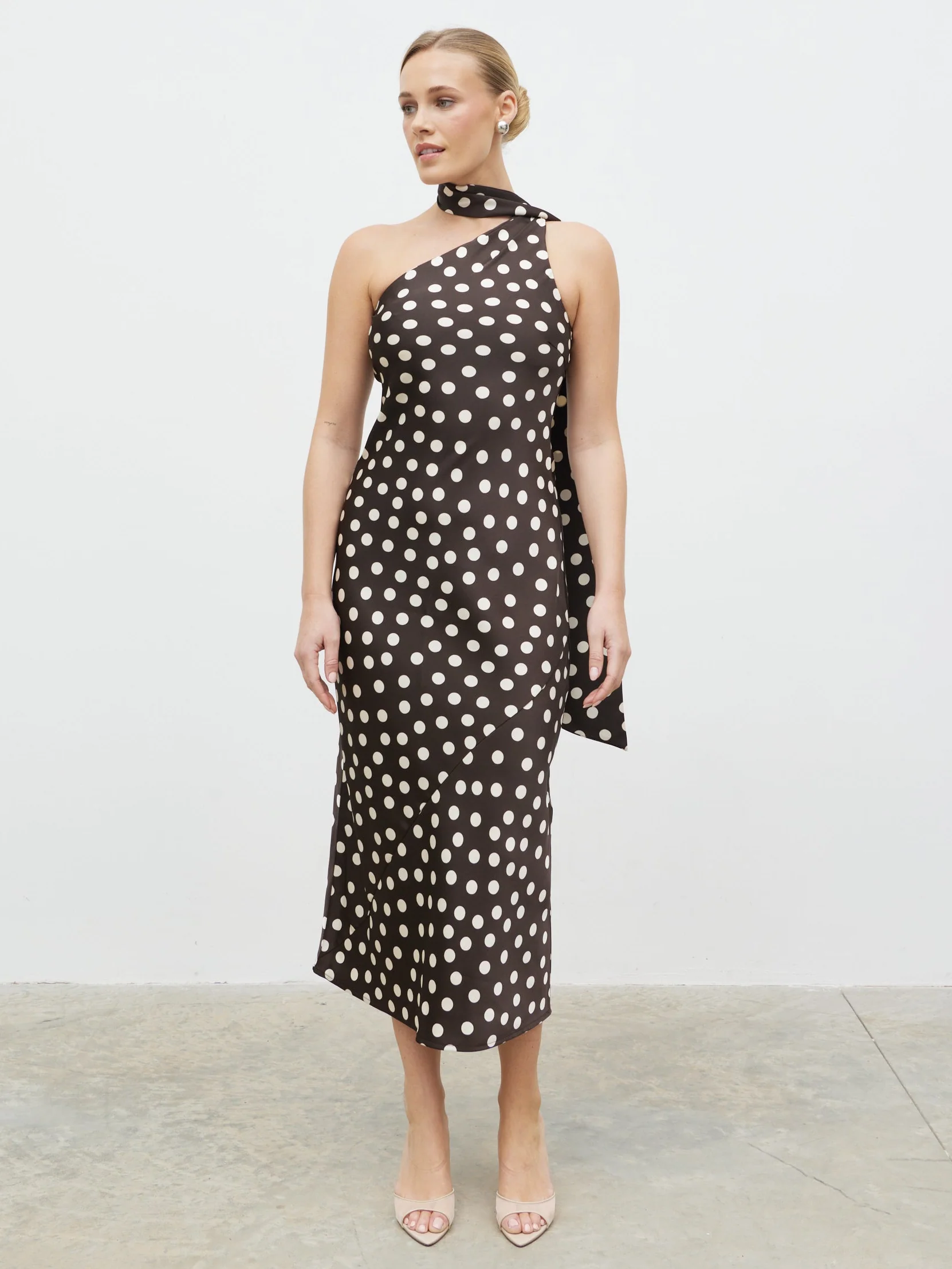 Sheree Midaxi Dress - Brown and Cream Polka Dot - Image 2