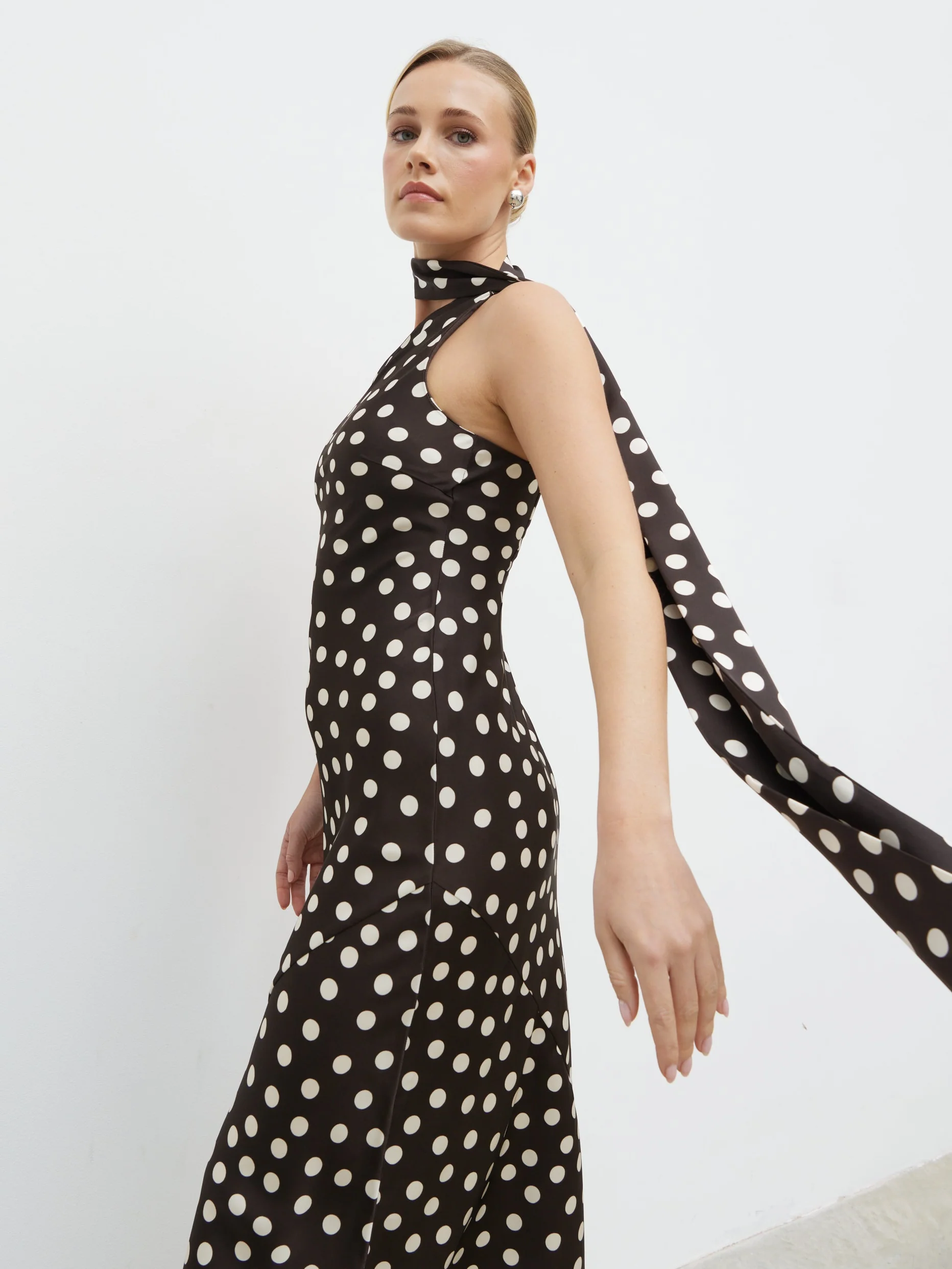 Sheree Midaxi Dress - Brown and Cream Polka Dot - Image 3
