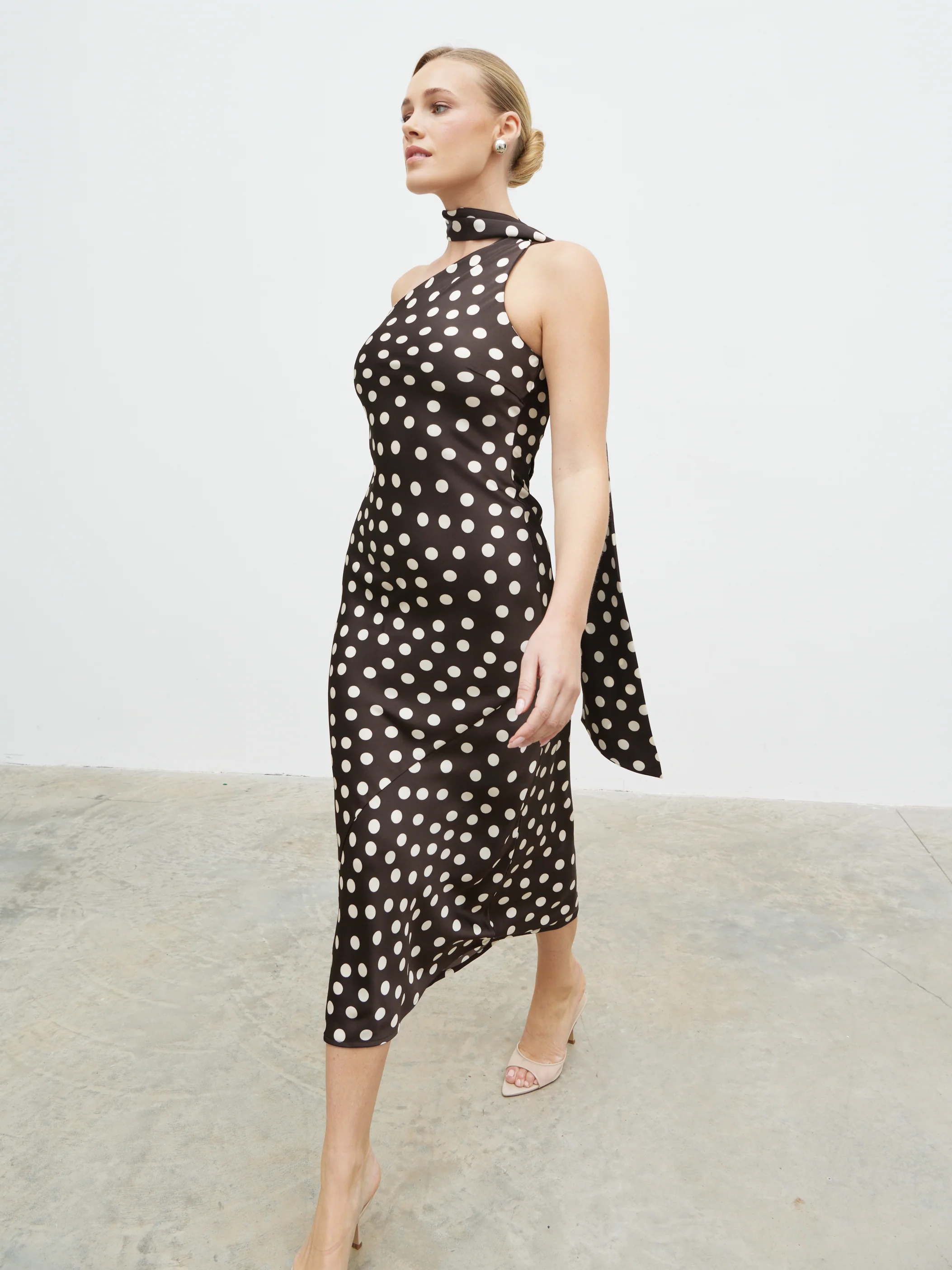 Sheree Midaxi Dress - Brown and Cream Polka Dot - Image 5