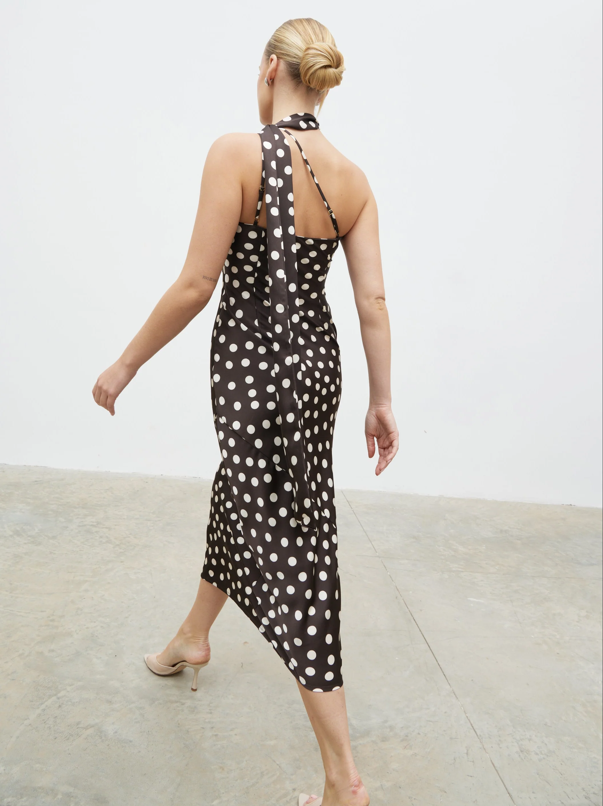 Sheree Midaxi Dress - Brown and Cream Polka Dot - Image 6