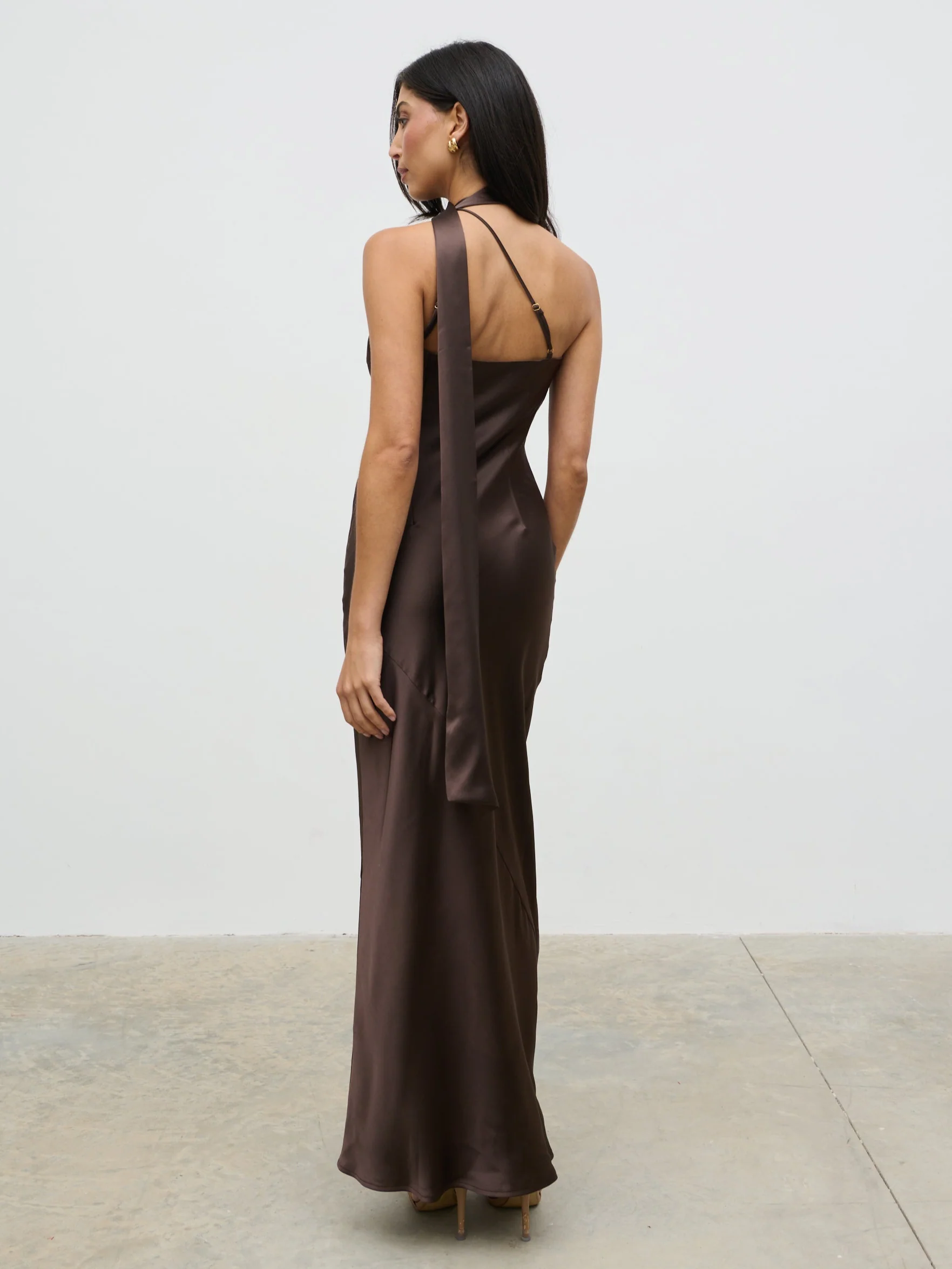 Sheree One Shoulder Sash Maxi Dress - Chocolate Brown - Image 3