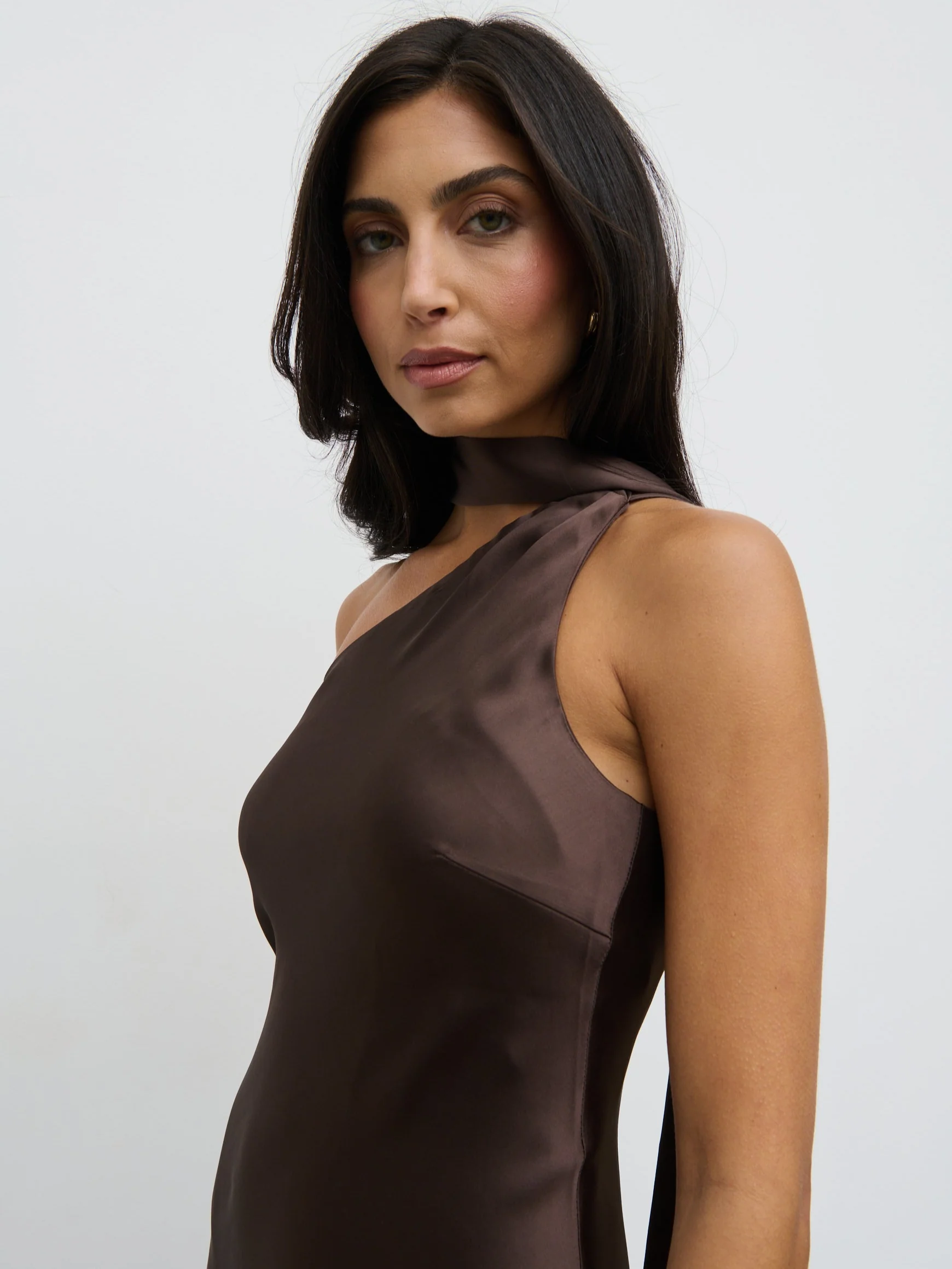 Sheree One Shoulder Sash Maxi Dress - Chocolate Brown - Image 6