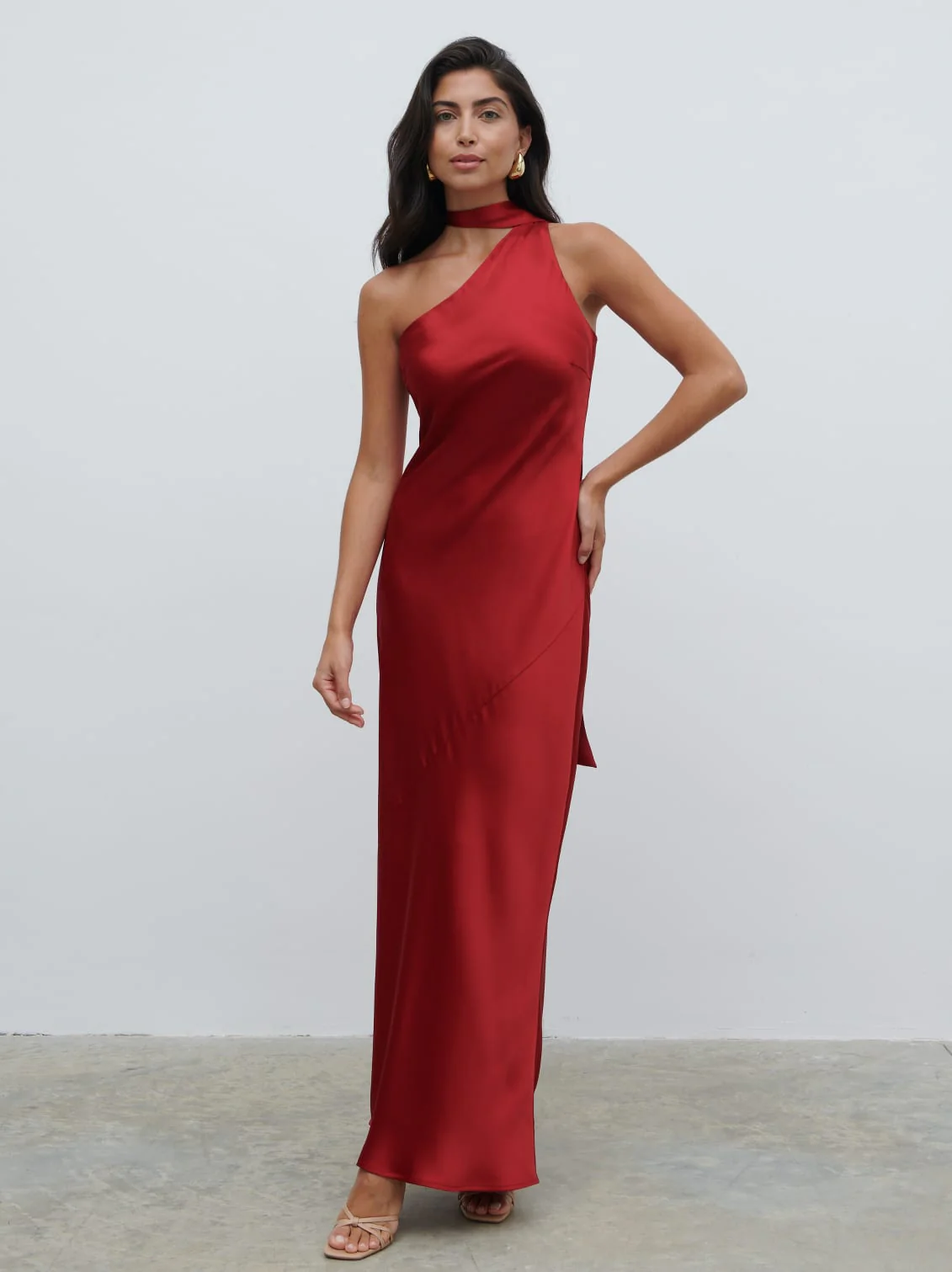 Sheree One Shoulder Sash Maxi Dress - Red - Image 3