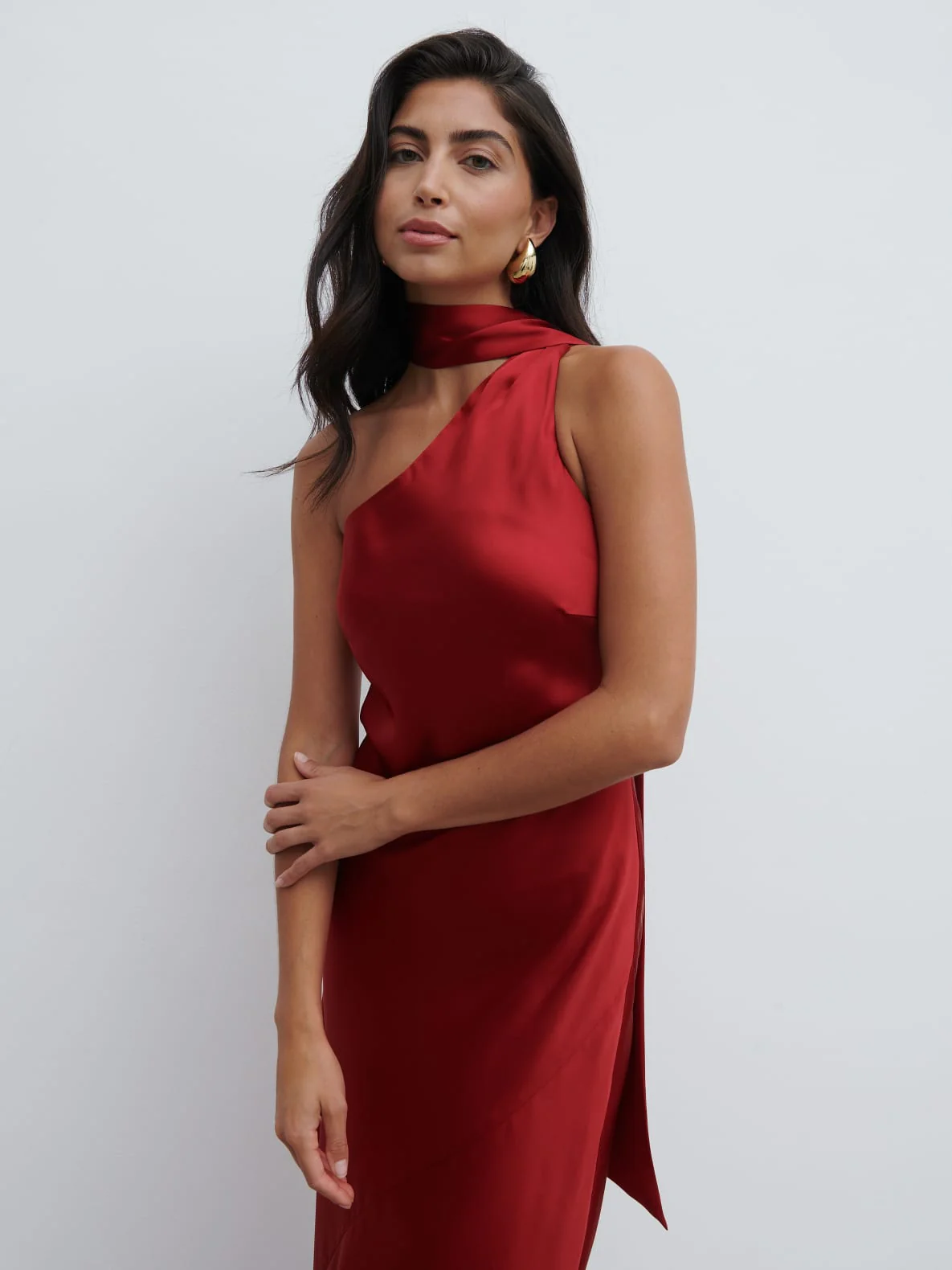 Sheree One Shoulder Sash Maxi Dress - Red - Image 4