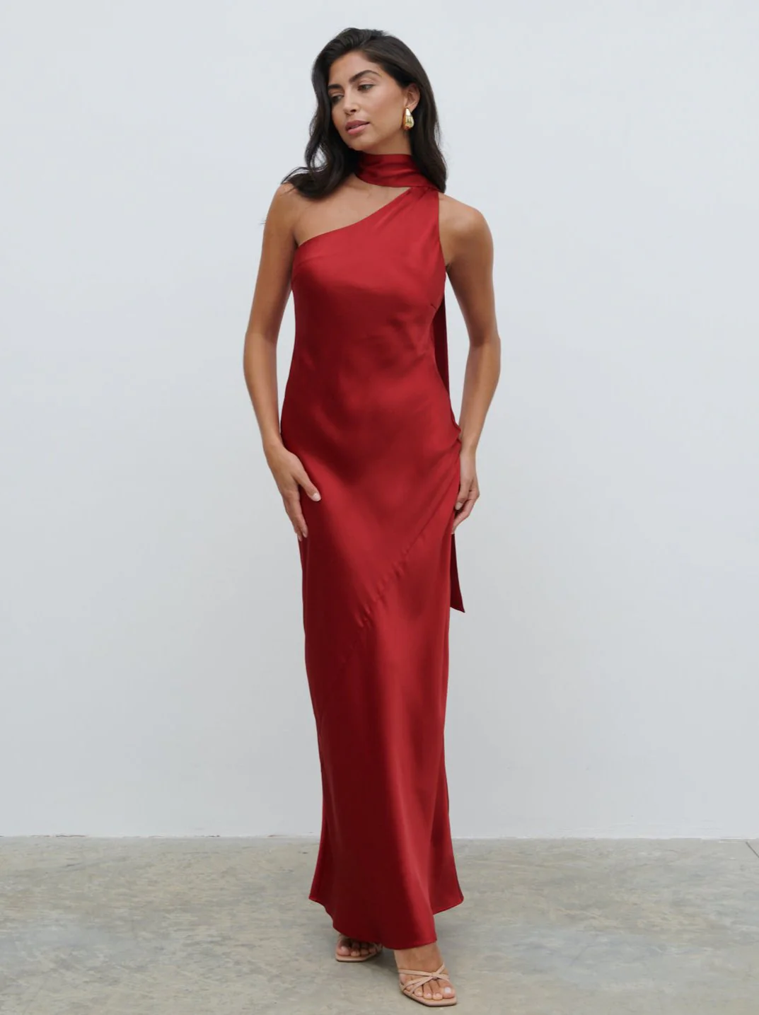 Sheree One Shoulder Sash Maxi Dress - Red - Image 5