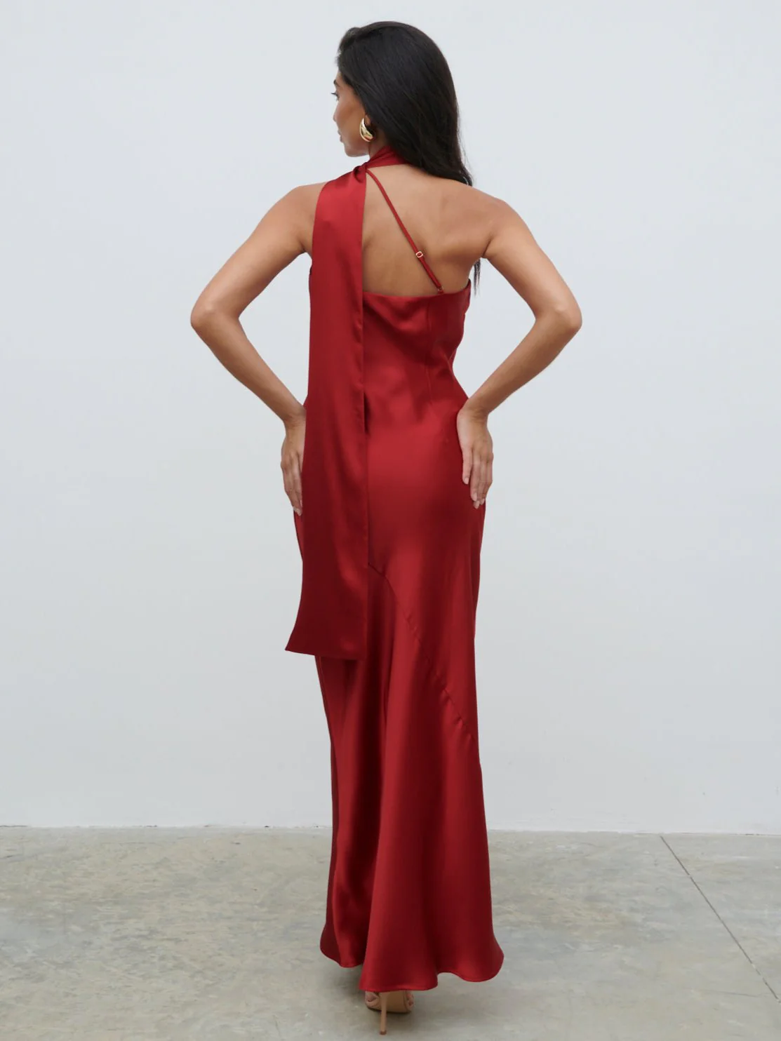 Sheree One Shoulder Sash Maxi Dress - Red - Image 6