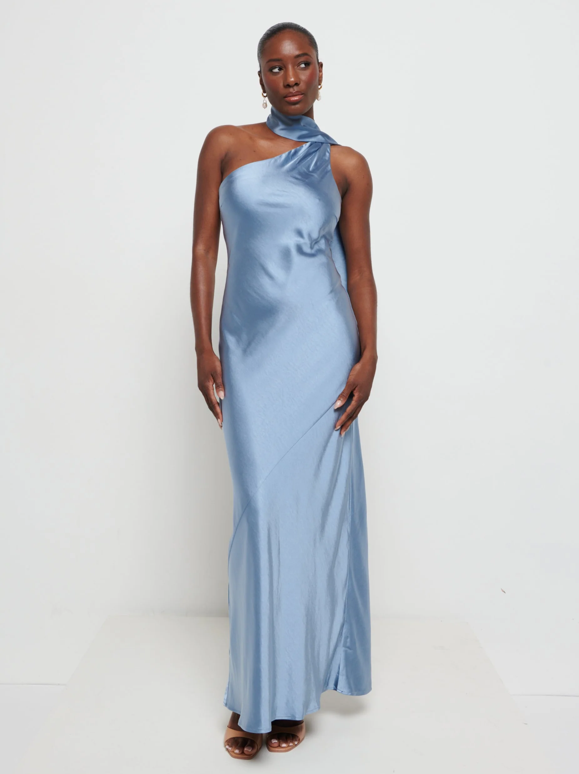 Sheree Scarf Maxi Bridesmaid Dress - Dusty Blue - Image 6
