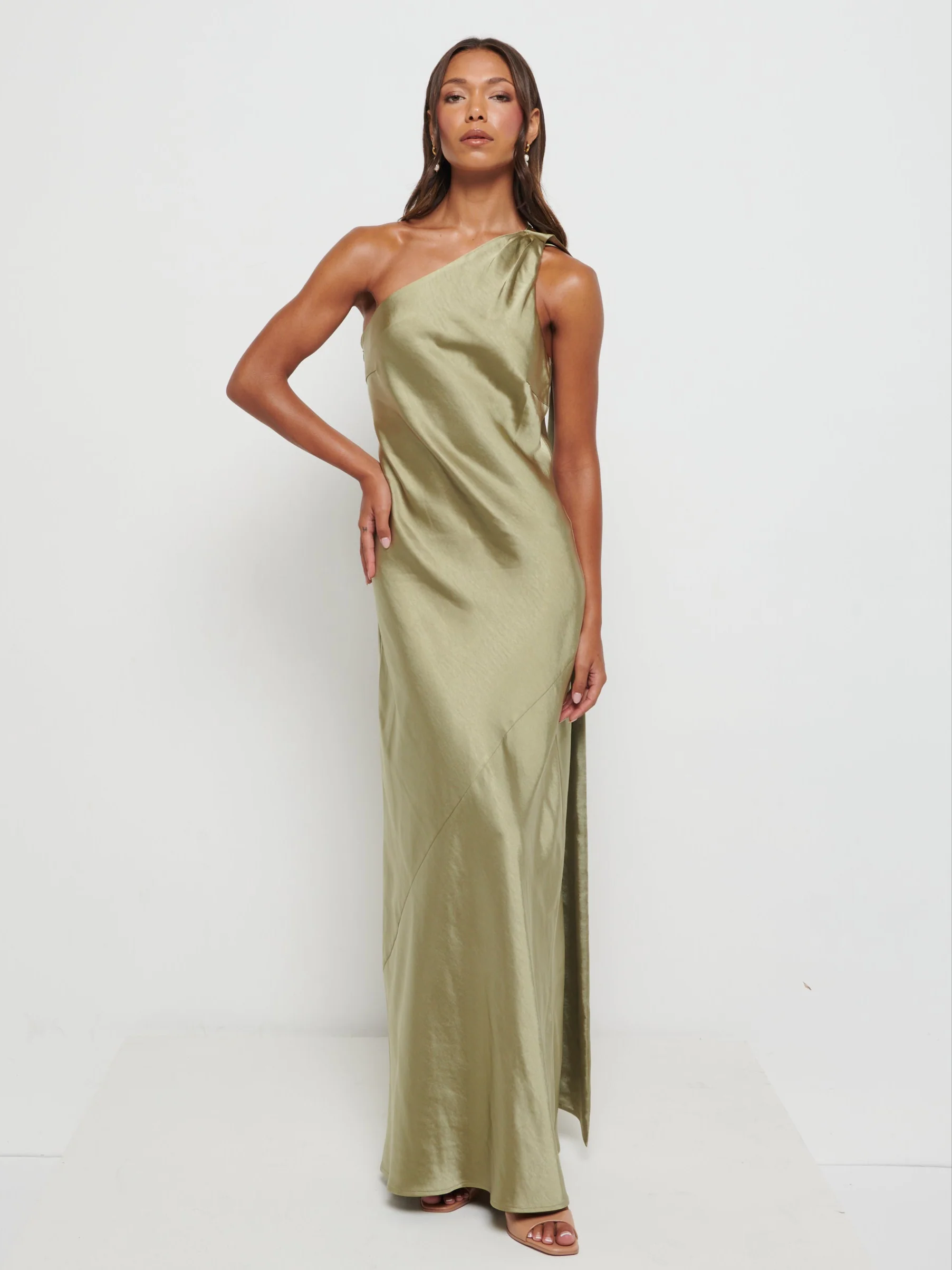 Sheree Scarf Maxi Bridesmaid Dress - Olive - Image 4