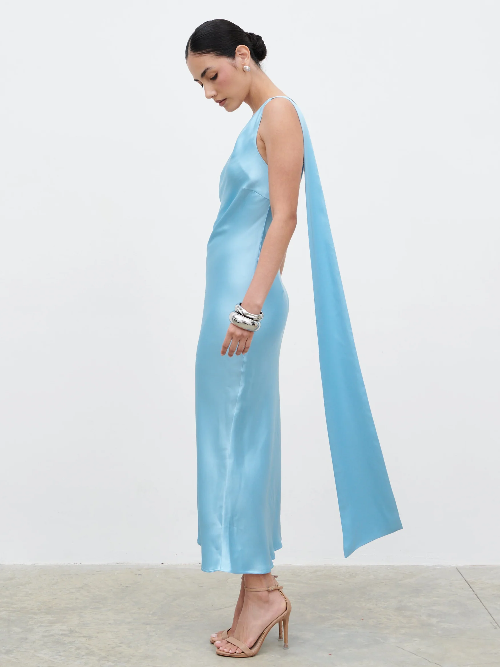 Sheree Scarf Midaxi Dress - Sky Blue - Image 3