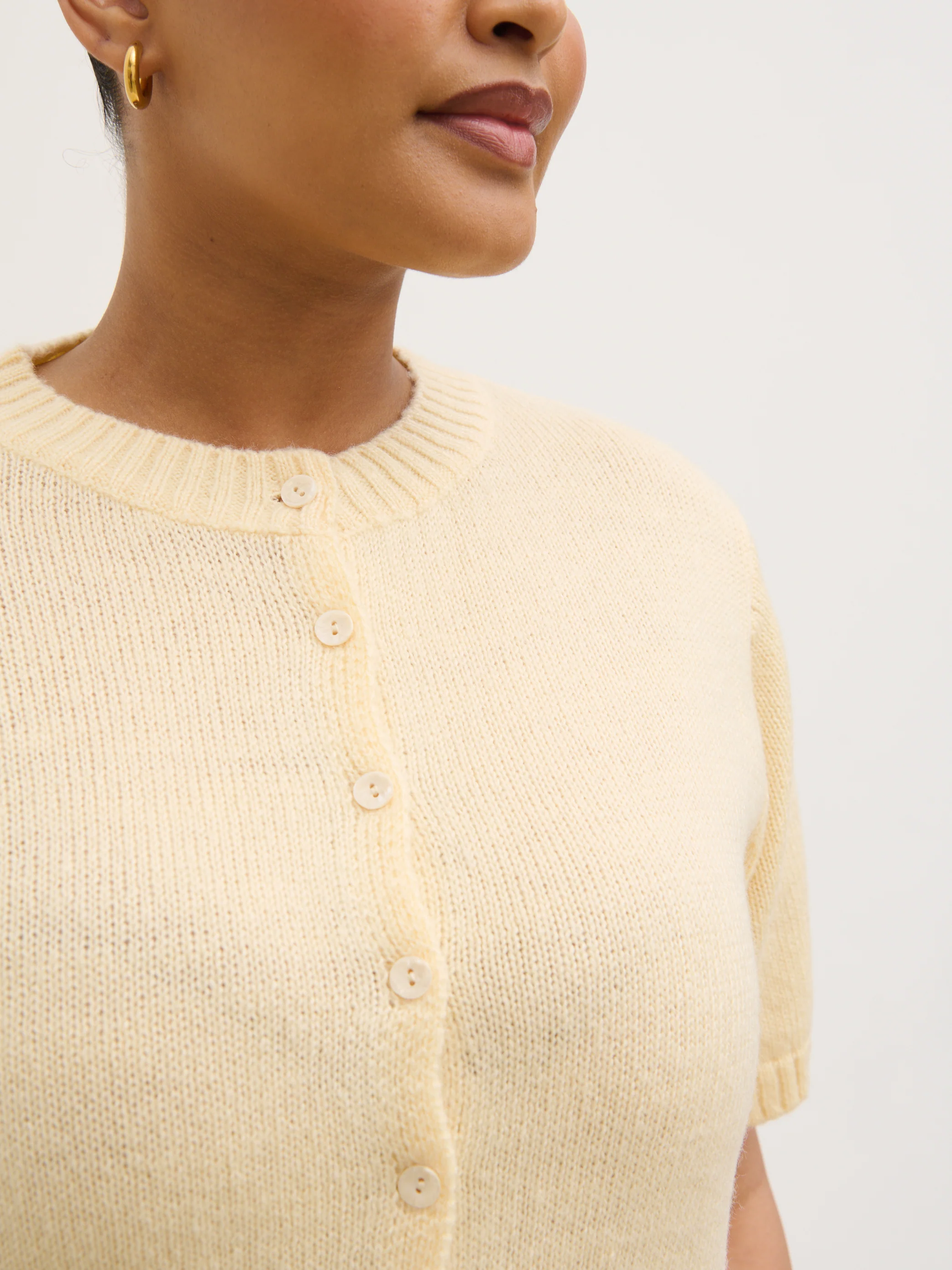 Shilou Button Up Knit Top Curve - Butter Lemon - Image 4