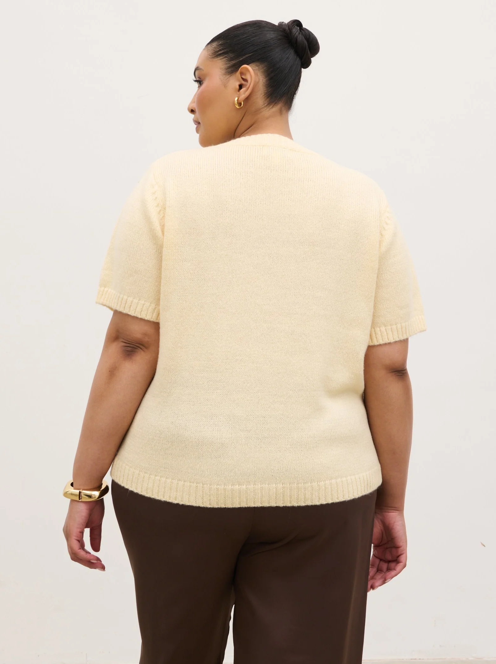 Shilou Button Up Knit Top Curve - Butter Lemon - Image 5