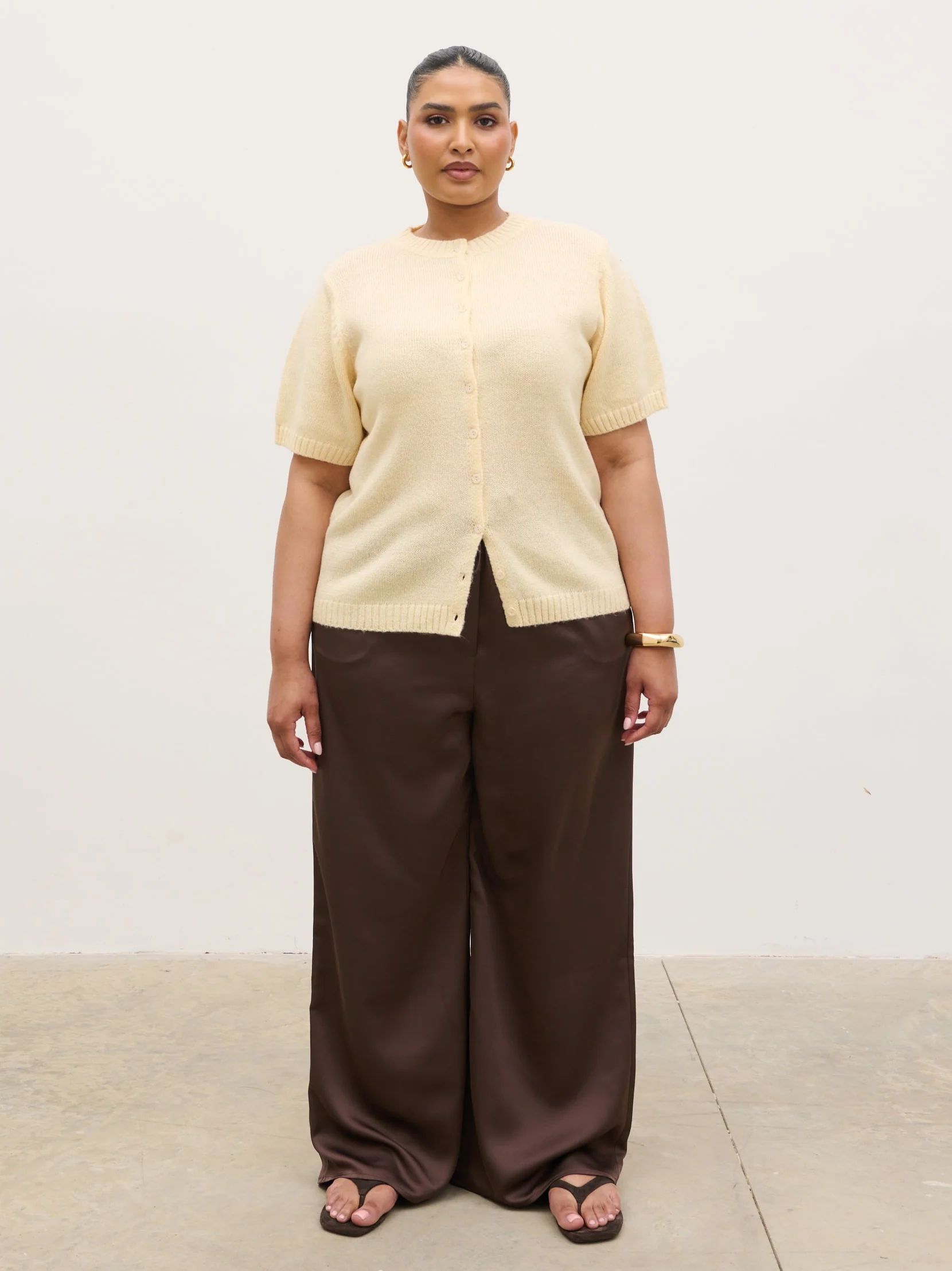 Shilou Button Up Knit Top Curve - Butter Lemon - Image 6