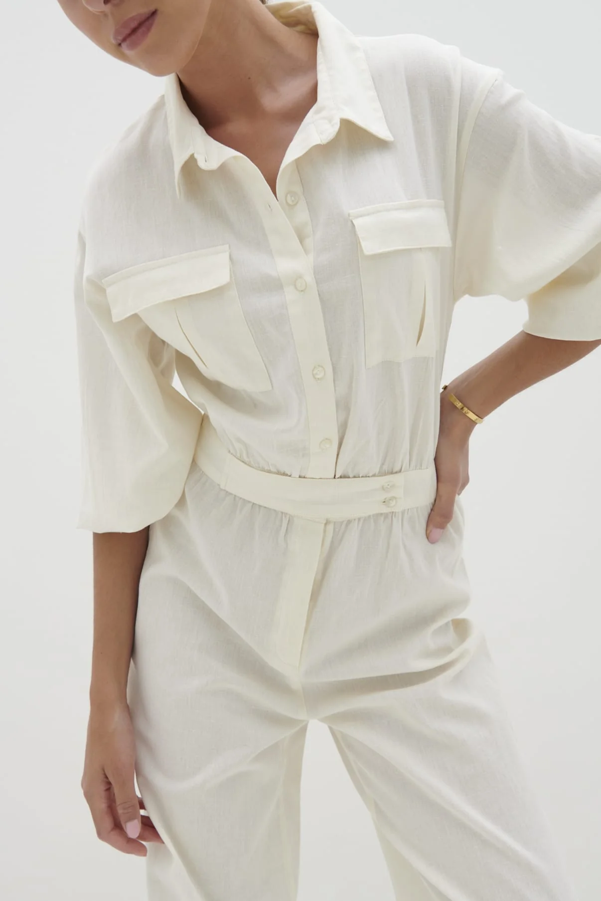 Shona Collared Jumpsuit - Stone - Image 2