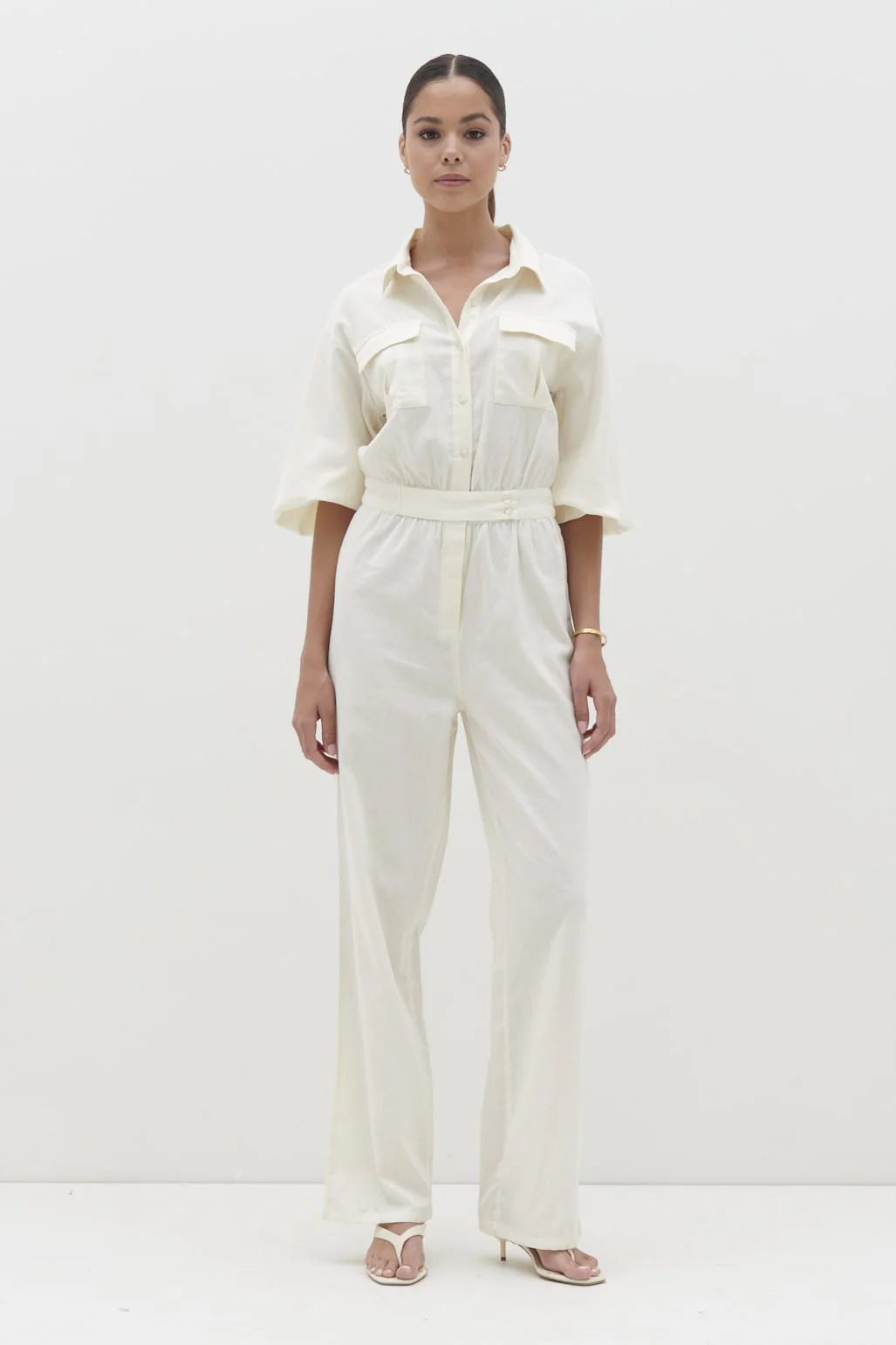 Shona Collared Jumpsuit - Stone - Image 4
