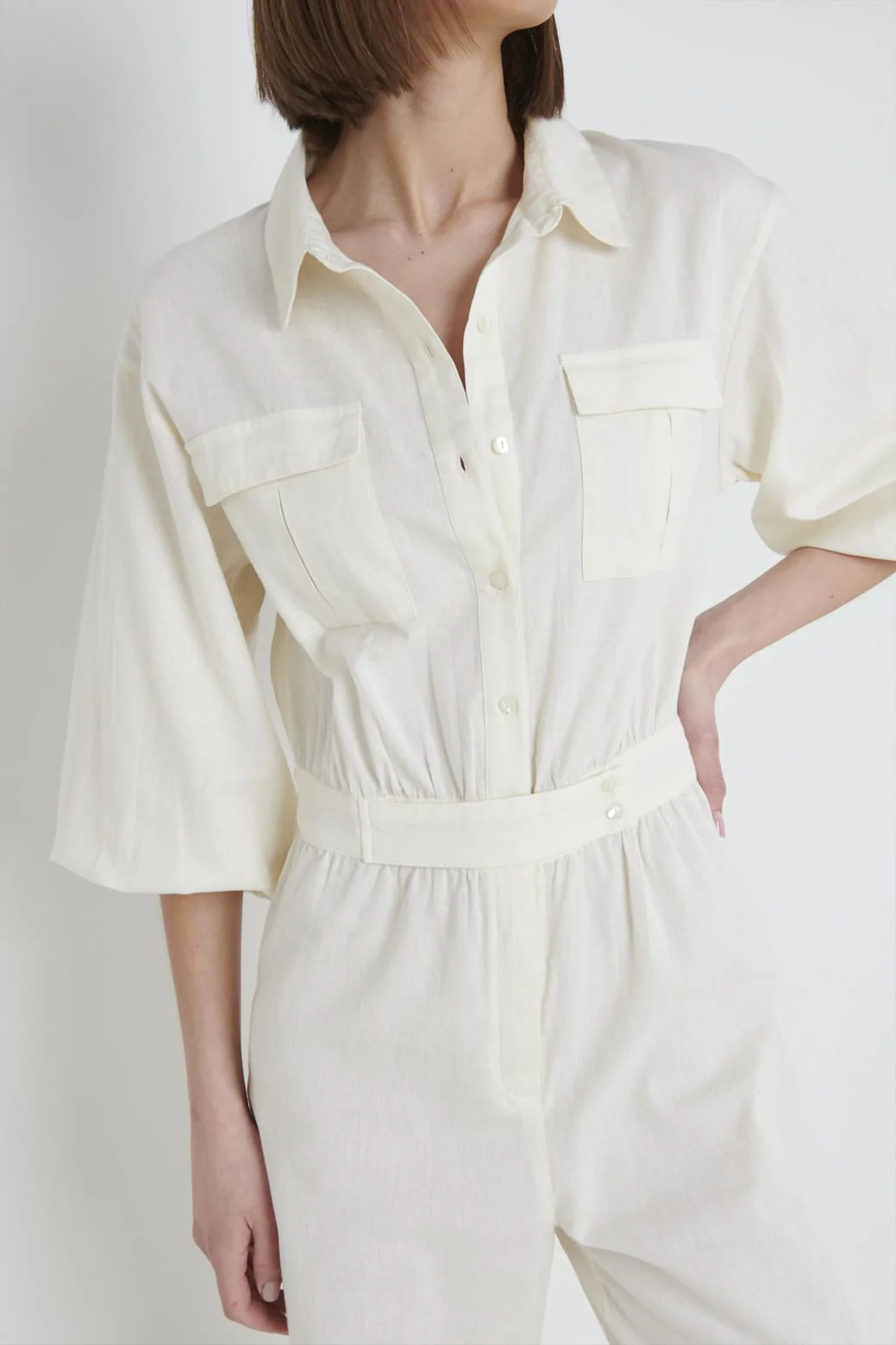 Shona Collared Jumpsuit - Stone - Image 6