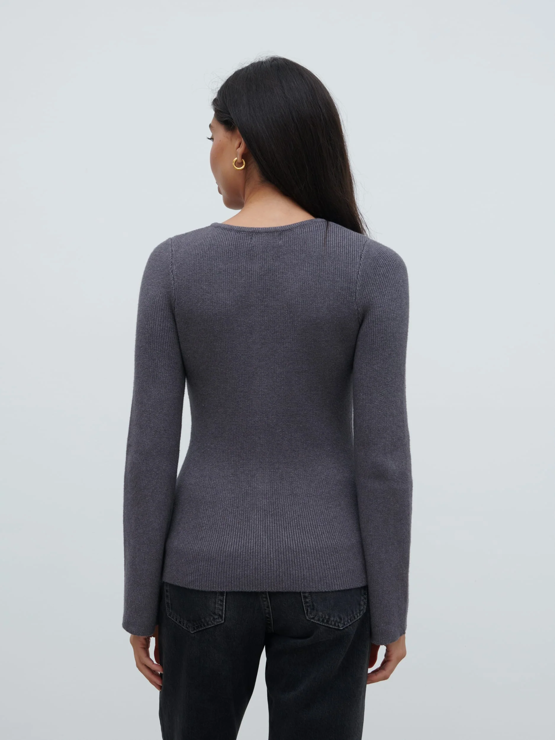 Shyla Fitted Knit Cardigan - Charcoal - Image 3