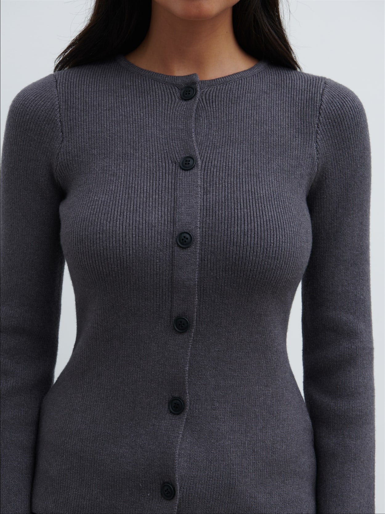 Shyla Fitted Knit Cardigan - Charcoal - Image 4