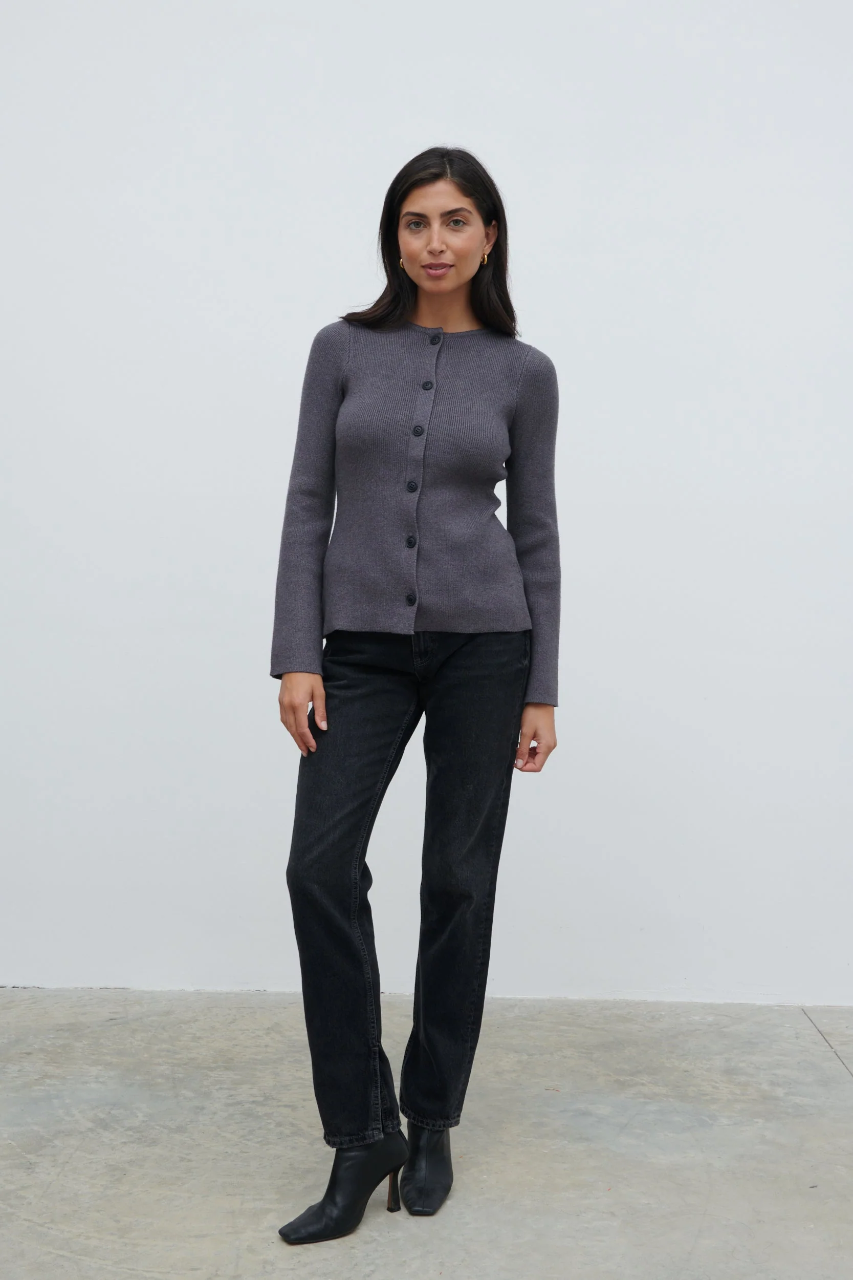Shyla Fitted Knit Cardigan - Charcoal - Image 5